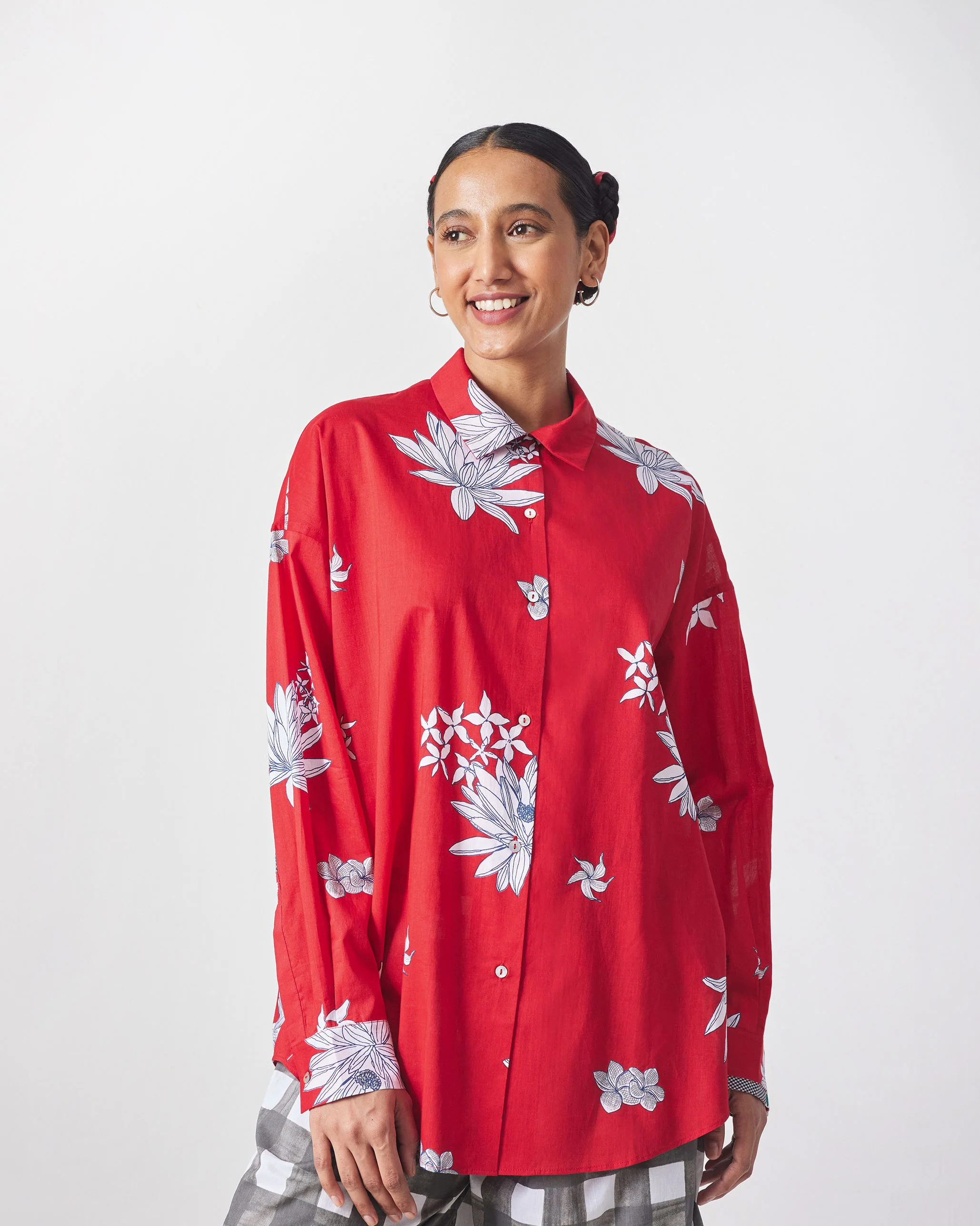 Oversized Shirt - Red & White Print - Image 4