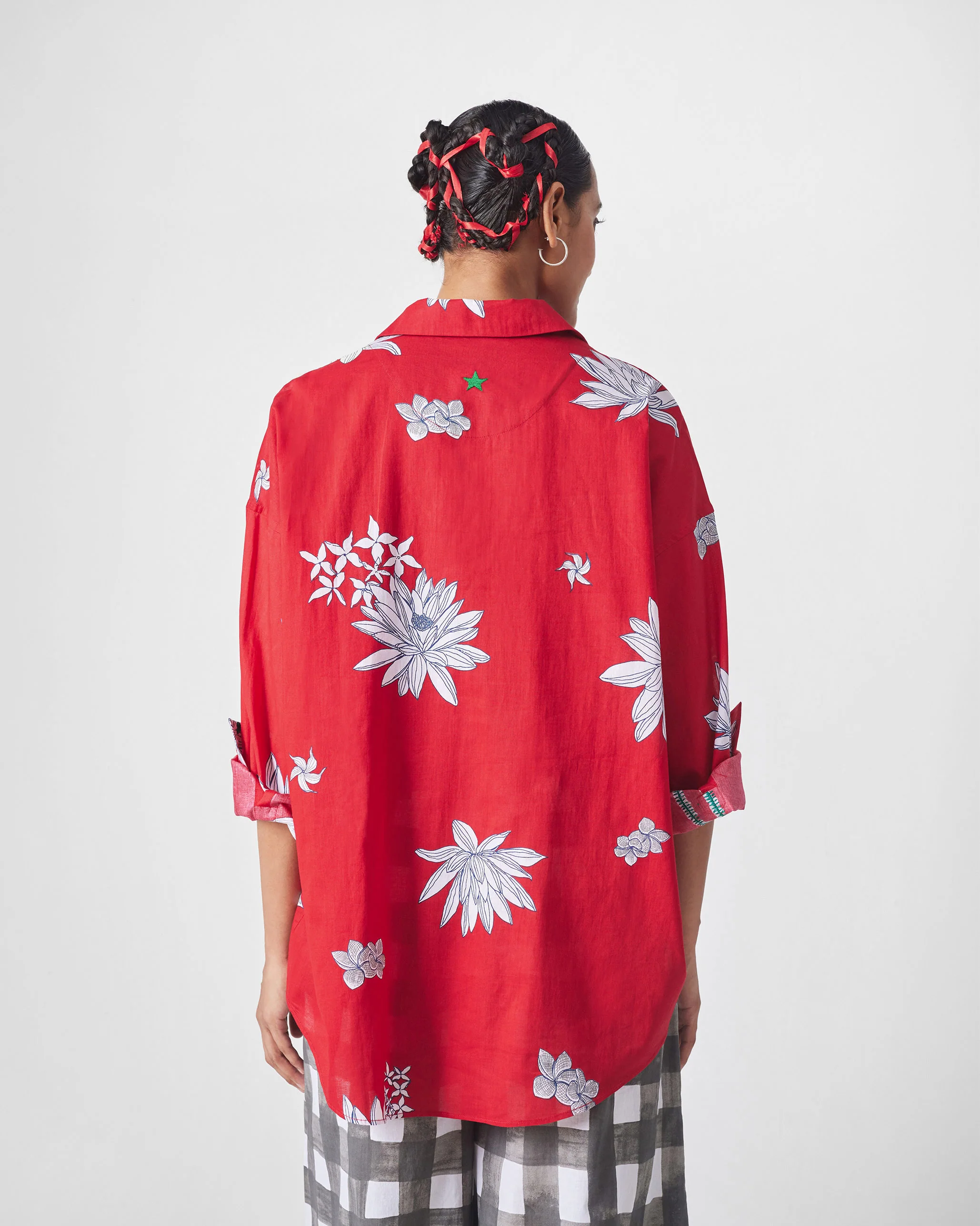Oversized Shirt - Red & White Print - Image 5