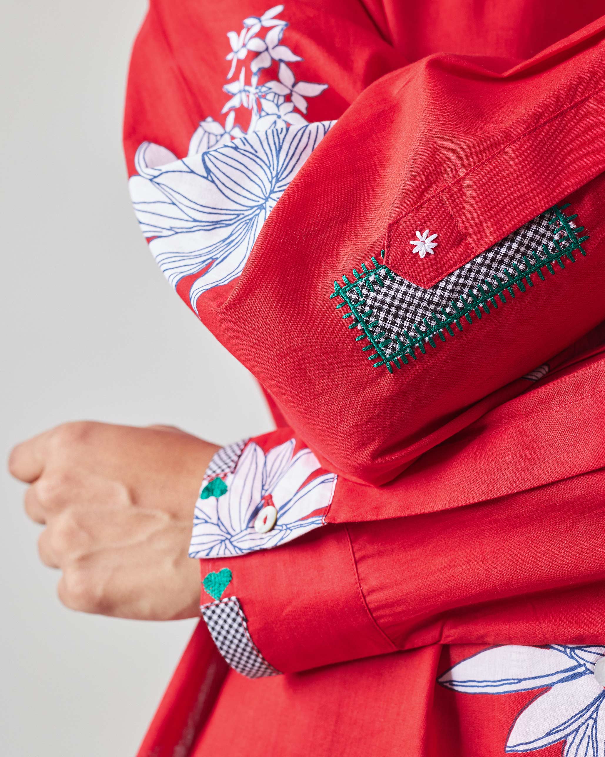 Oversized Shirt - Red & White Print - Image 6