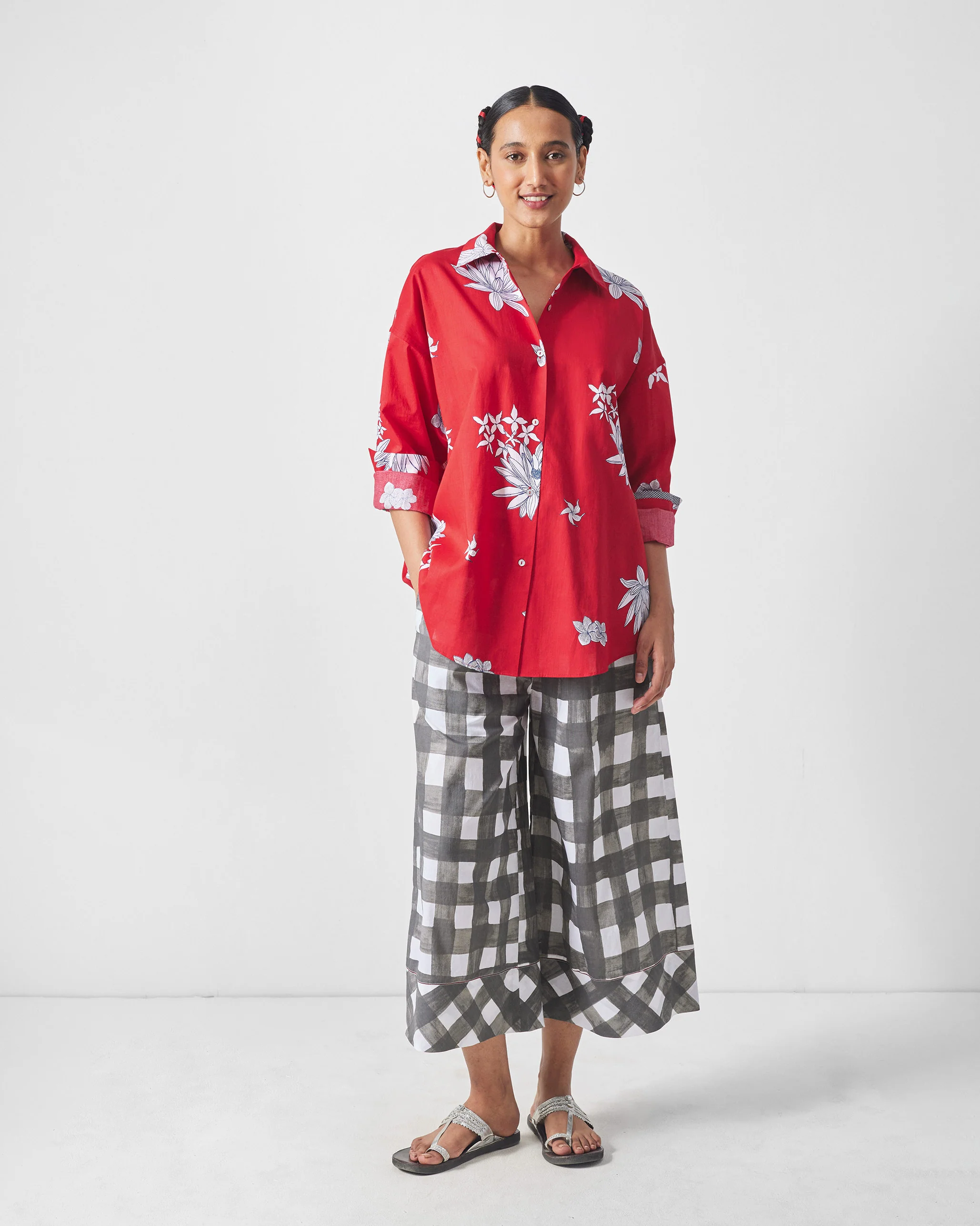 Oversized Shirt - Red & White Print - Image 8