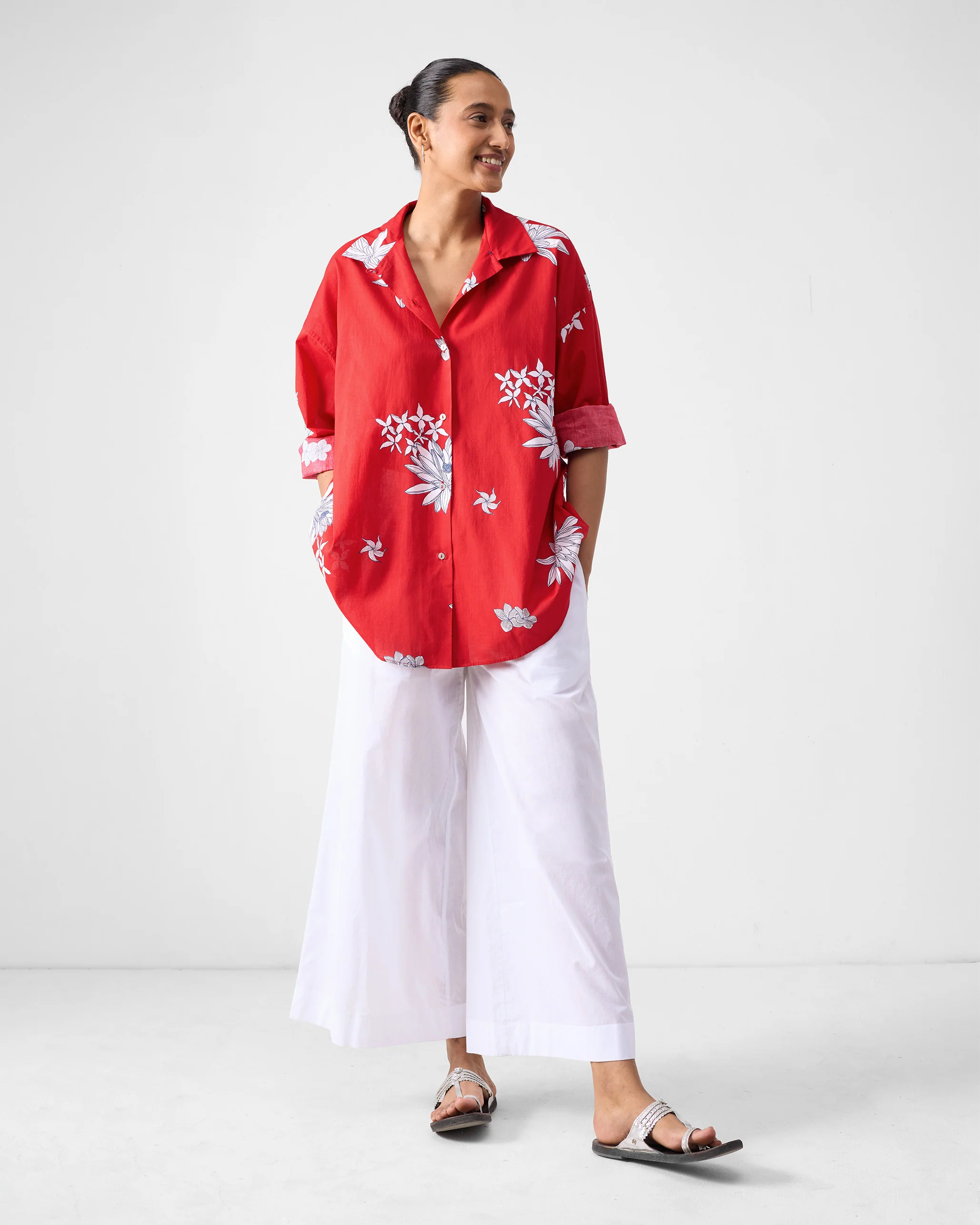 Oversized Shirt - Red & White Print - Image 9