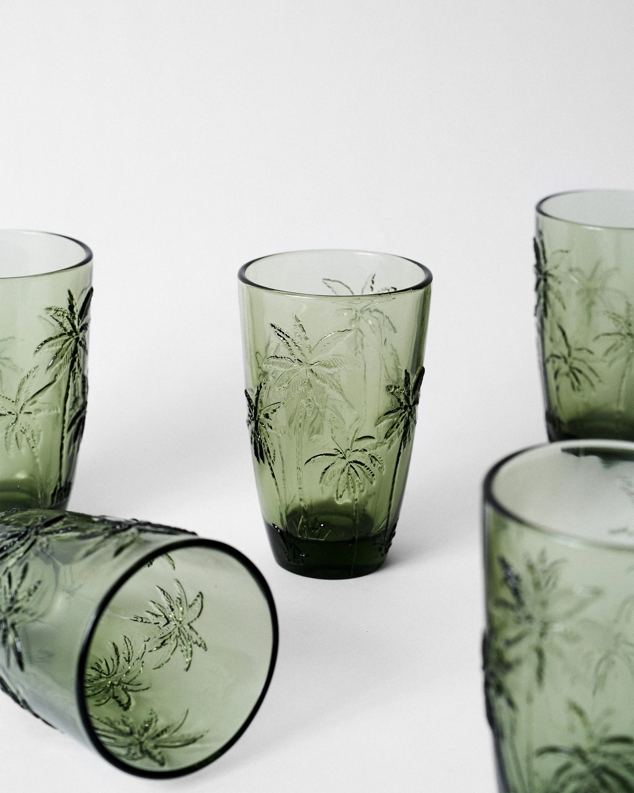 Palm Long Drink Glass Set of 6 - Green - Image 3