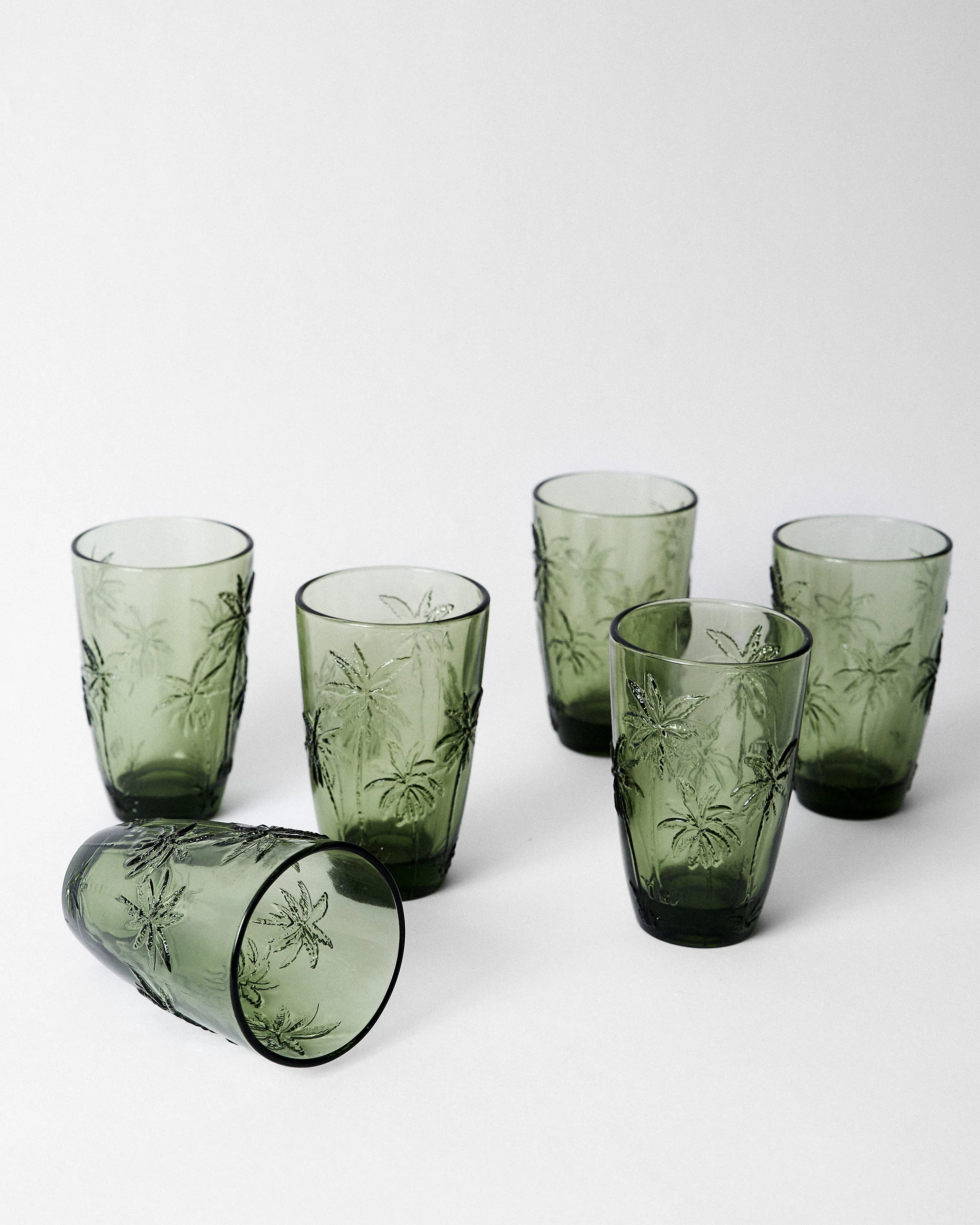 Palm Long Drink Glass Set of 6 - Green - Image 4