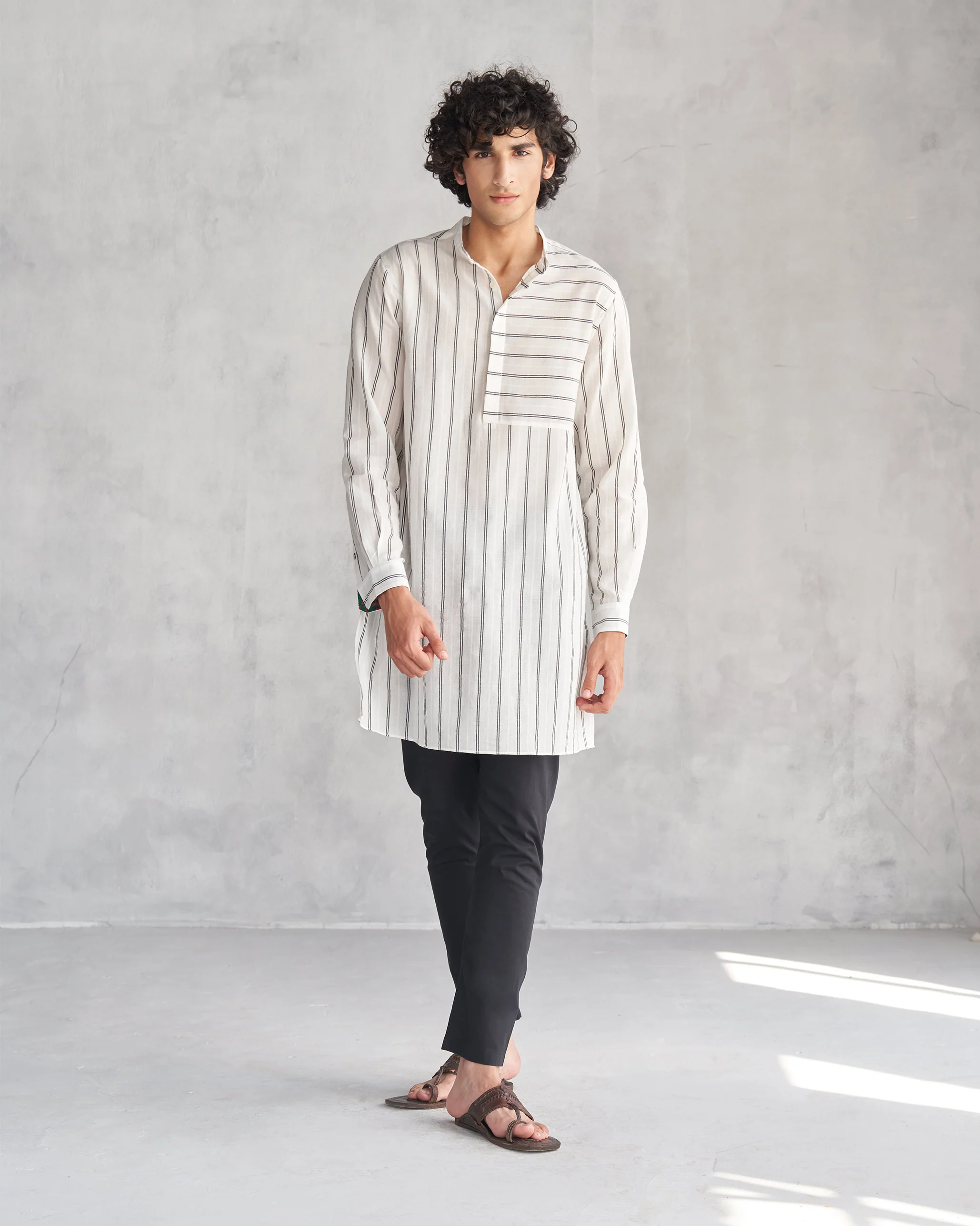 Panel Stripe Kurta - Ivory & Black - Image 6