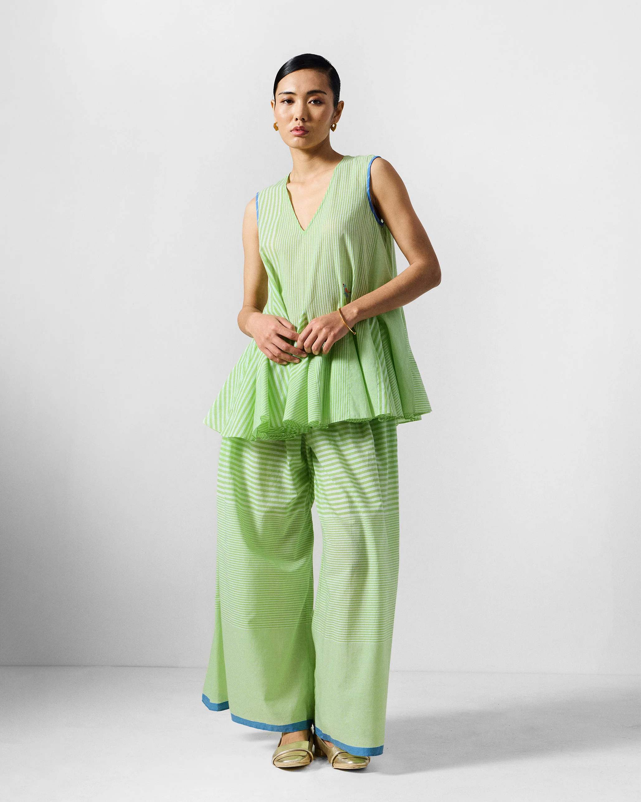 Paperbag Pants - Light Green & White Checks - Image 6