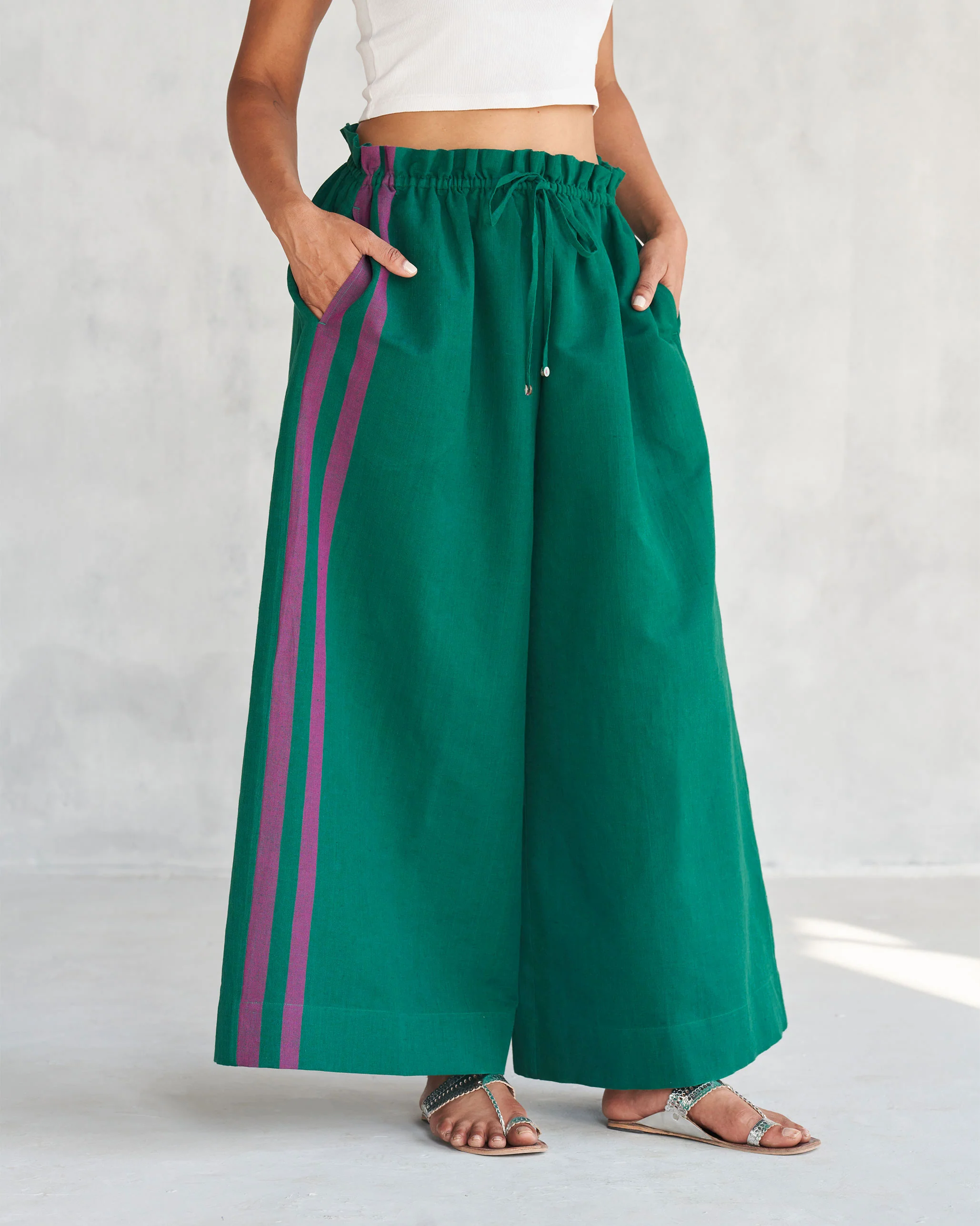 Paperbag Waist Pants - Green - Image 3