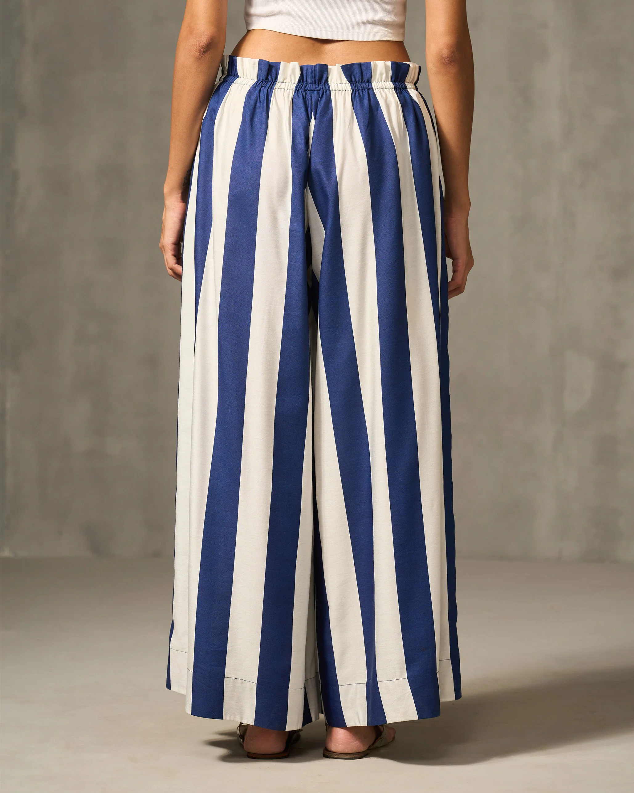 Paperbag Waist Pants - Navy & Ivory Print - Image 3