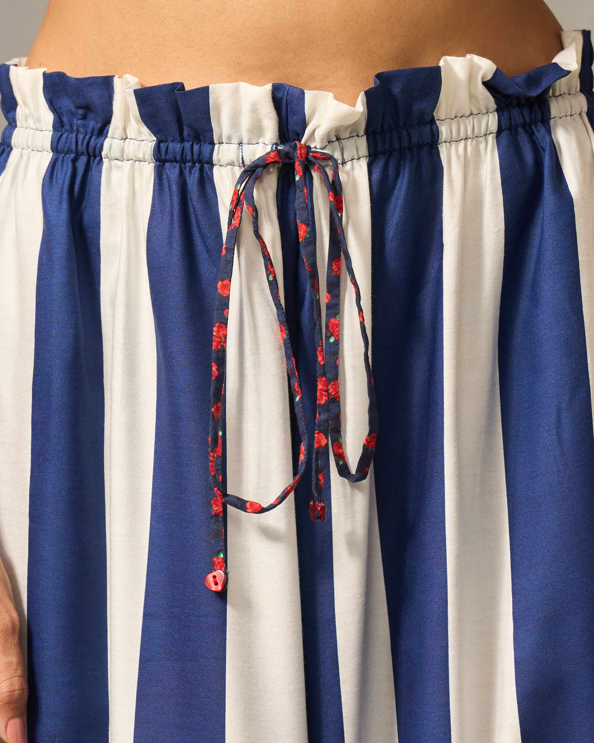 Paperbag Waist Pants - Navy & Ivory Print - Image 4