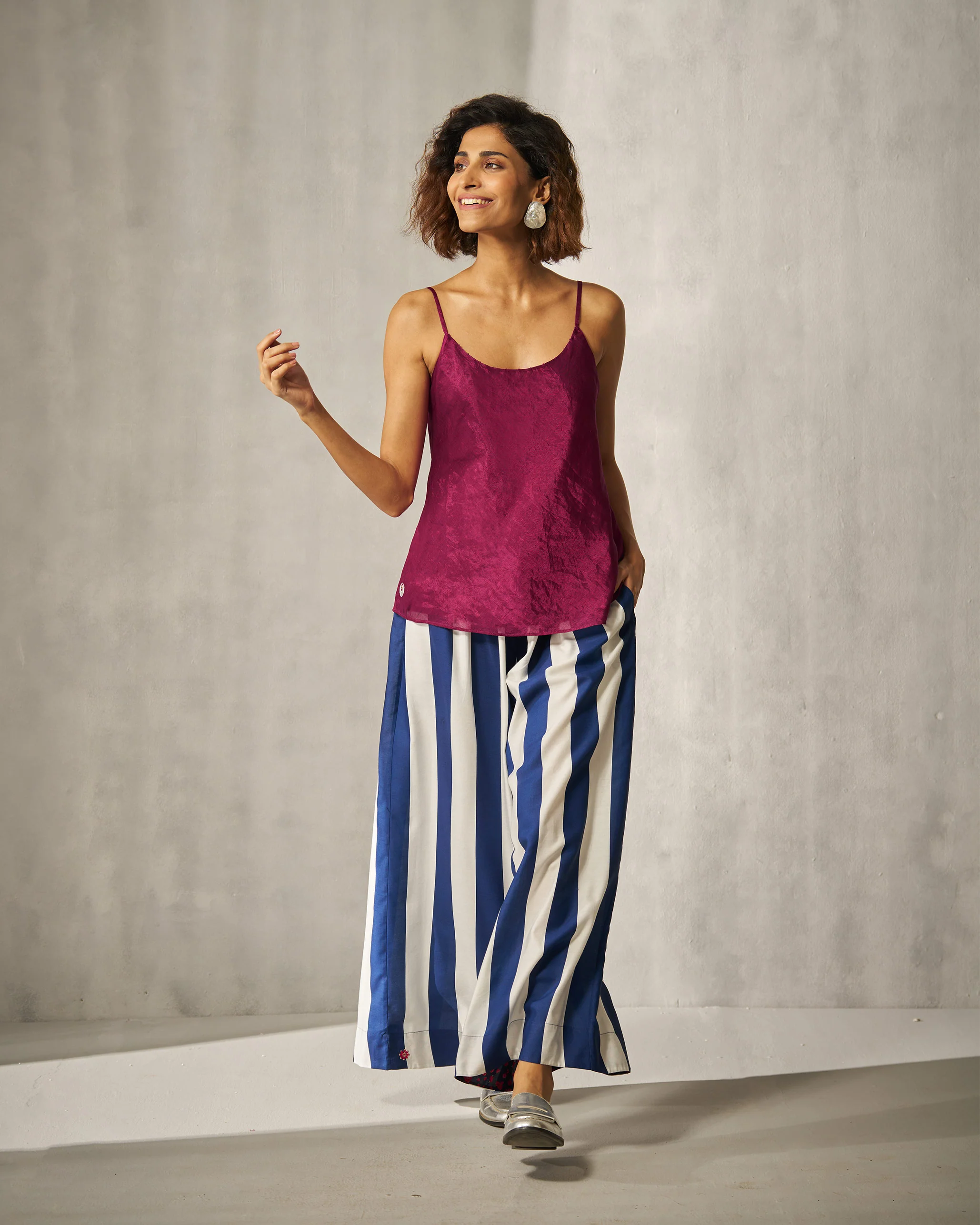 Paperbag Waist Pants - Navy & Ivory Print - Image 5