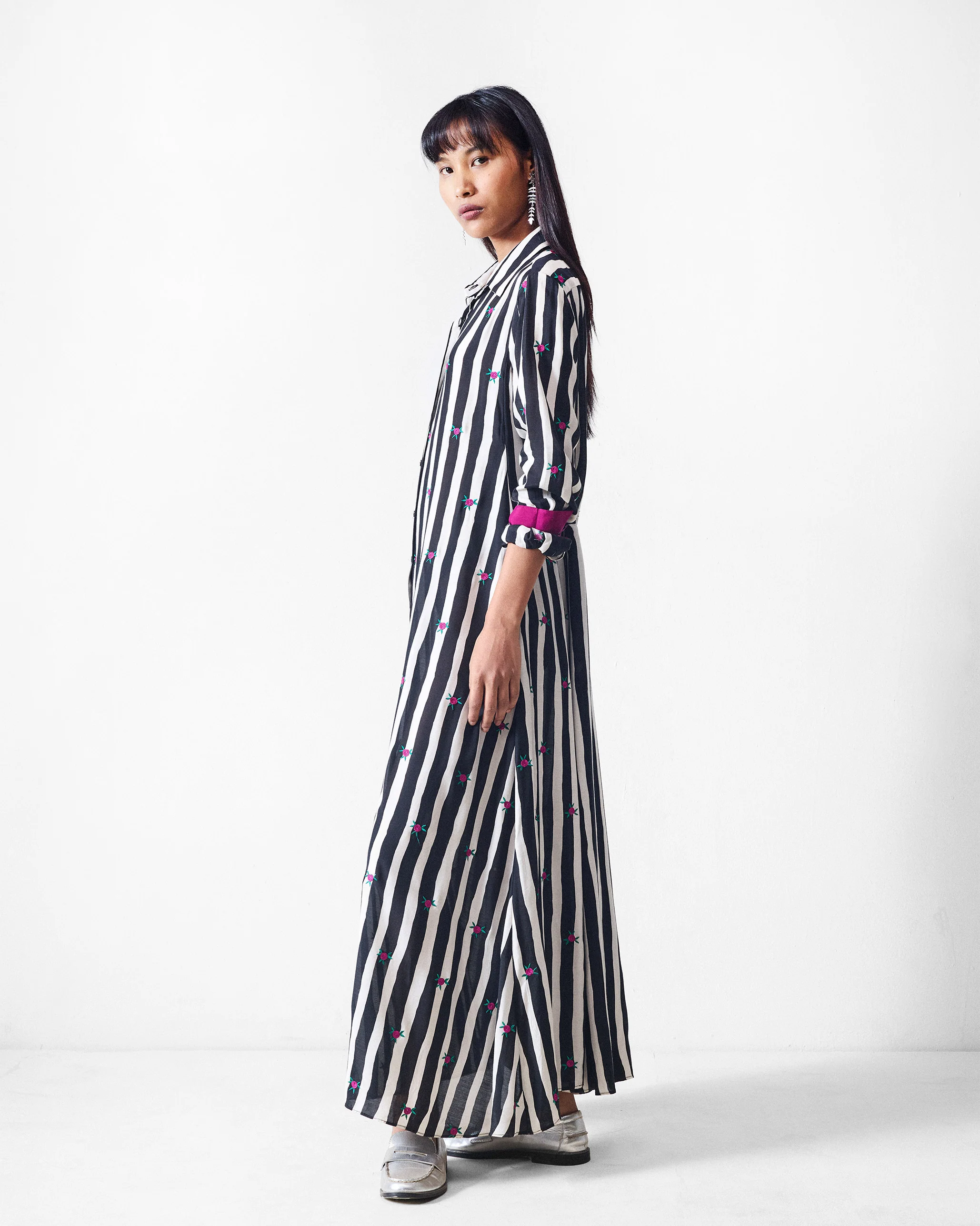 Pattaya Shirt Dress - Black & Beige Printed - Image 2