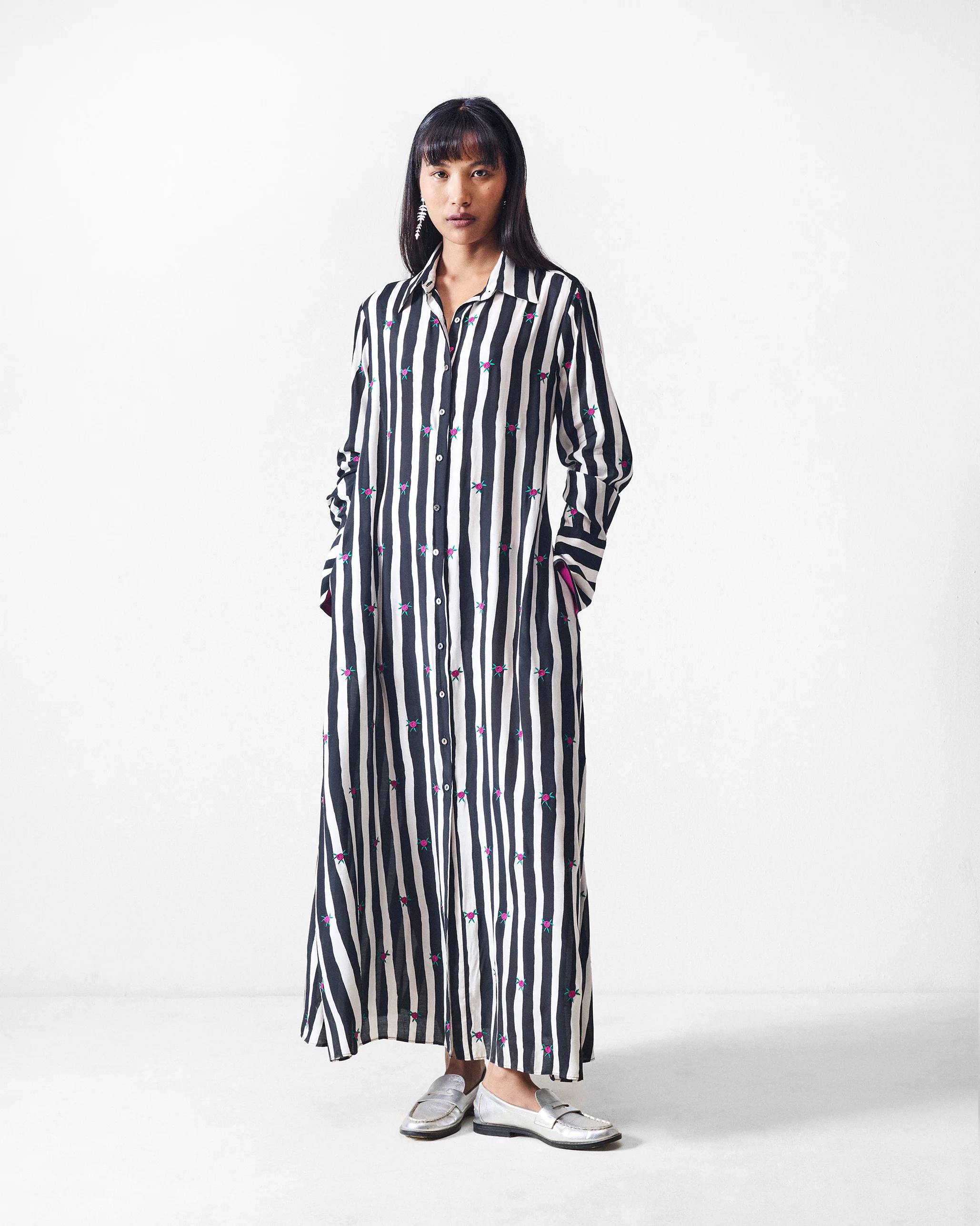 Pattaya Shirt Dress - Black & Beige Printed - Image 5