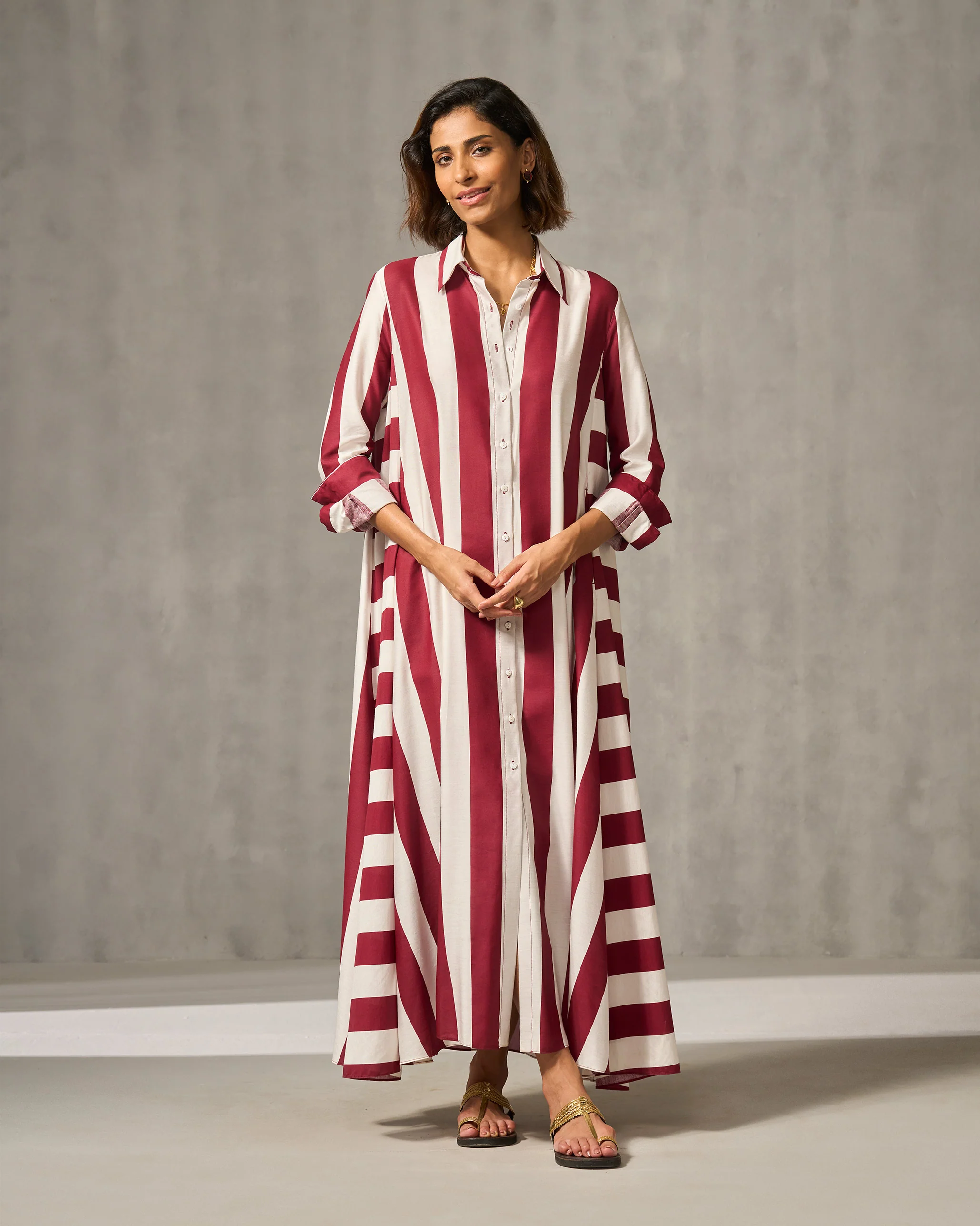 Pattaya Shirt Dress - Red & Ivory Stripes - Image 3