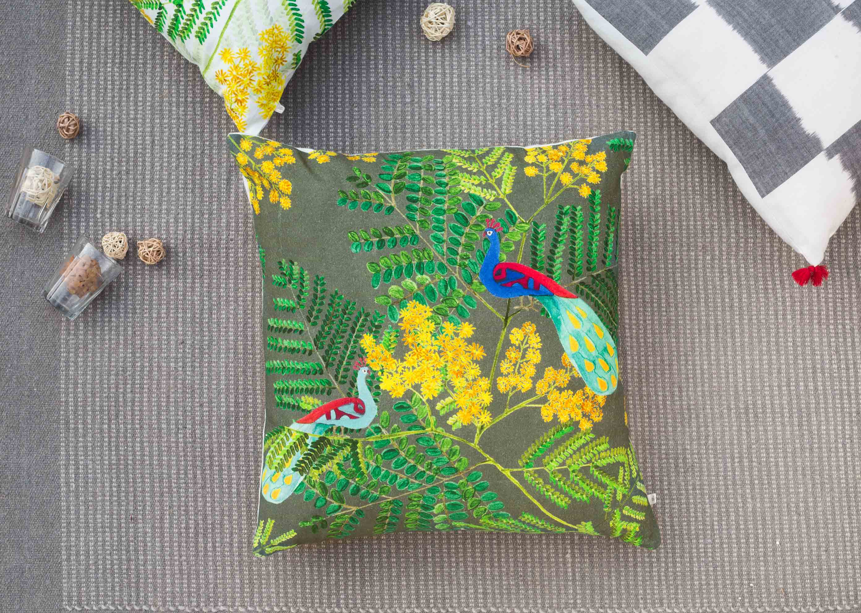 Peacock Babul Cushion Cover - Image 3