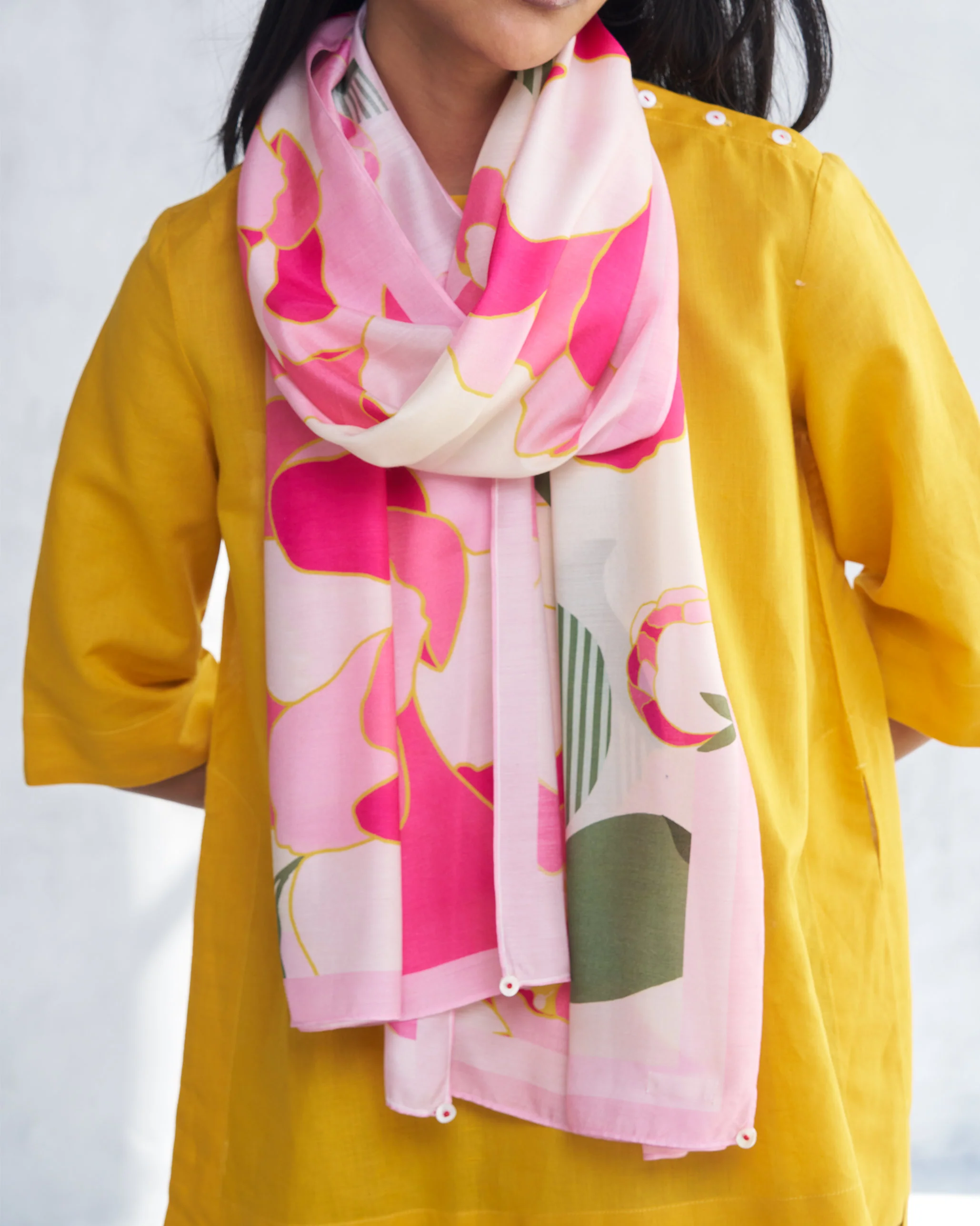 Peony Flair Scarf- Pink & Ivory - Image 2