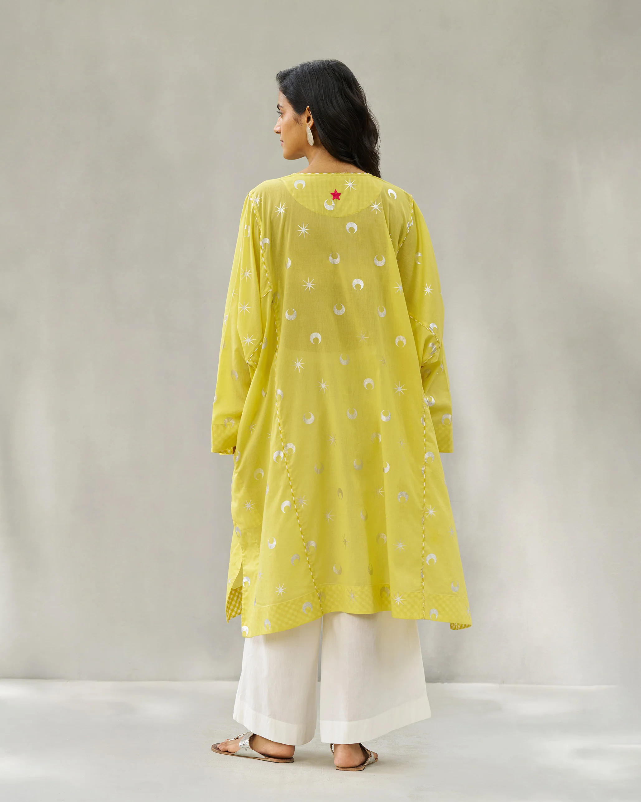 Pheran Kurta - Yellow & Silver - Image 4