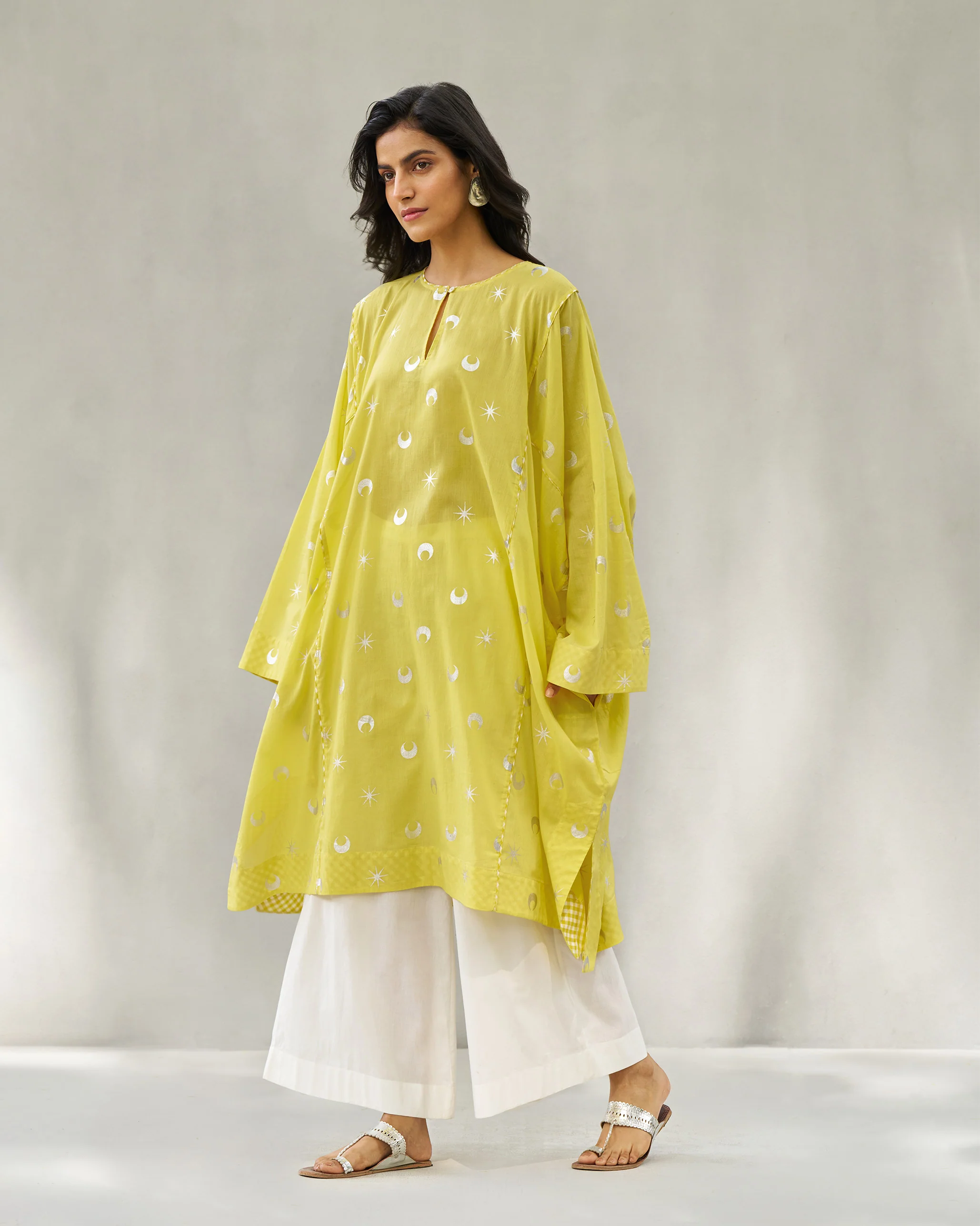 Pheran Kurta - Yellow & Silver - Image 5