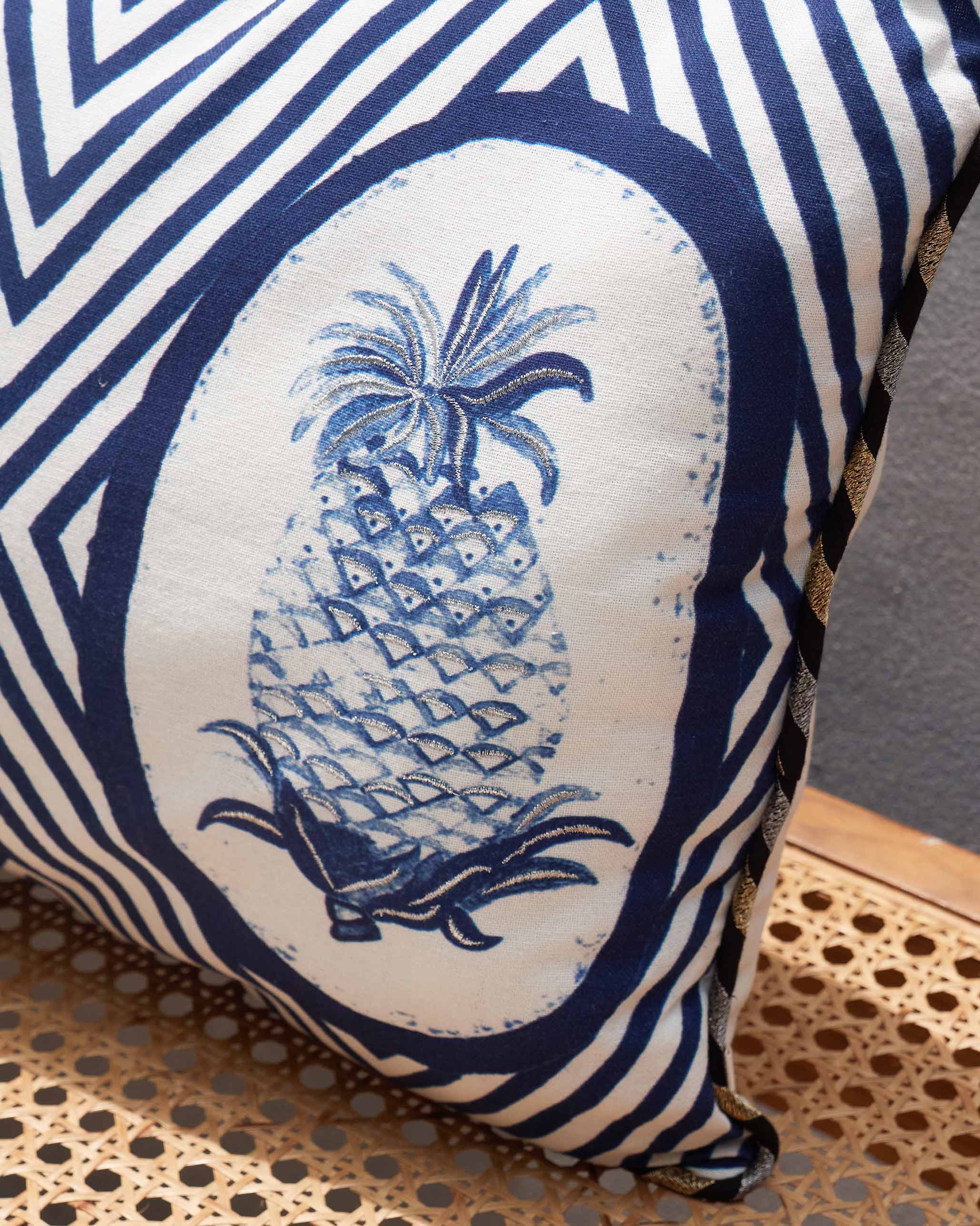 Pineapple Trio Lumbar Cushion Cover- Indigo - Image 2