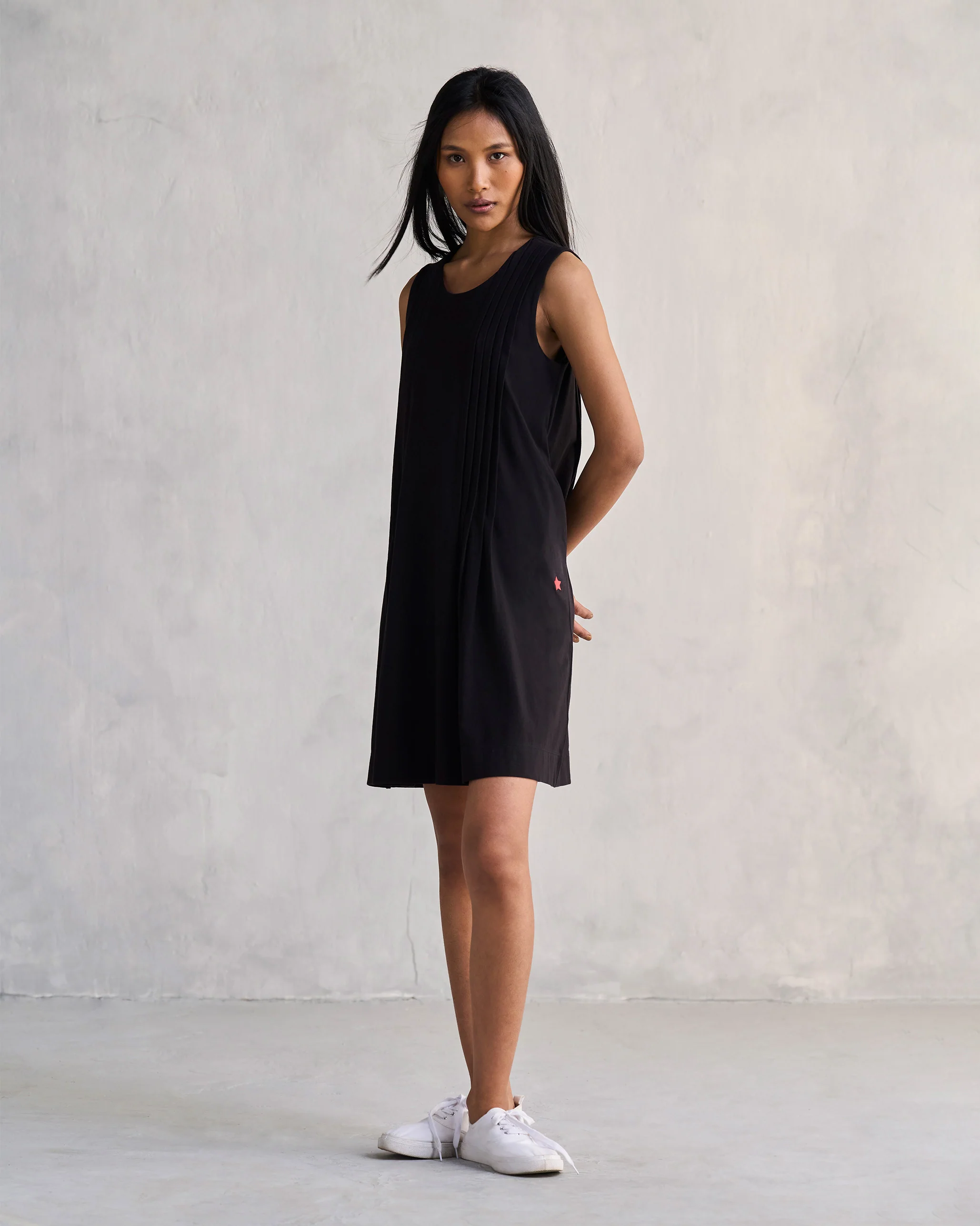 Pintuck Knit Dress - Black - Image 5