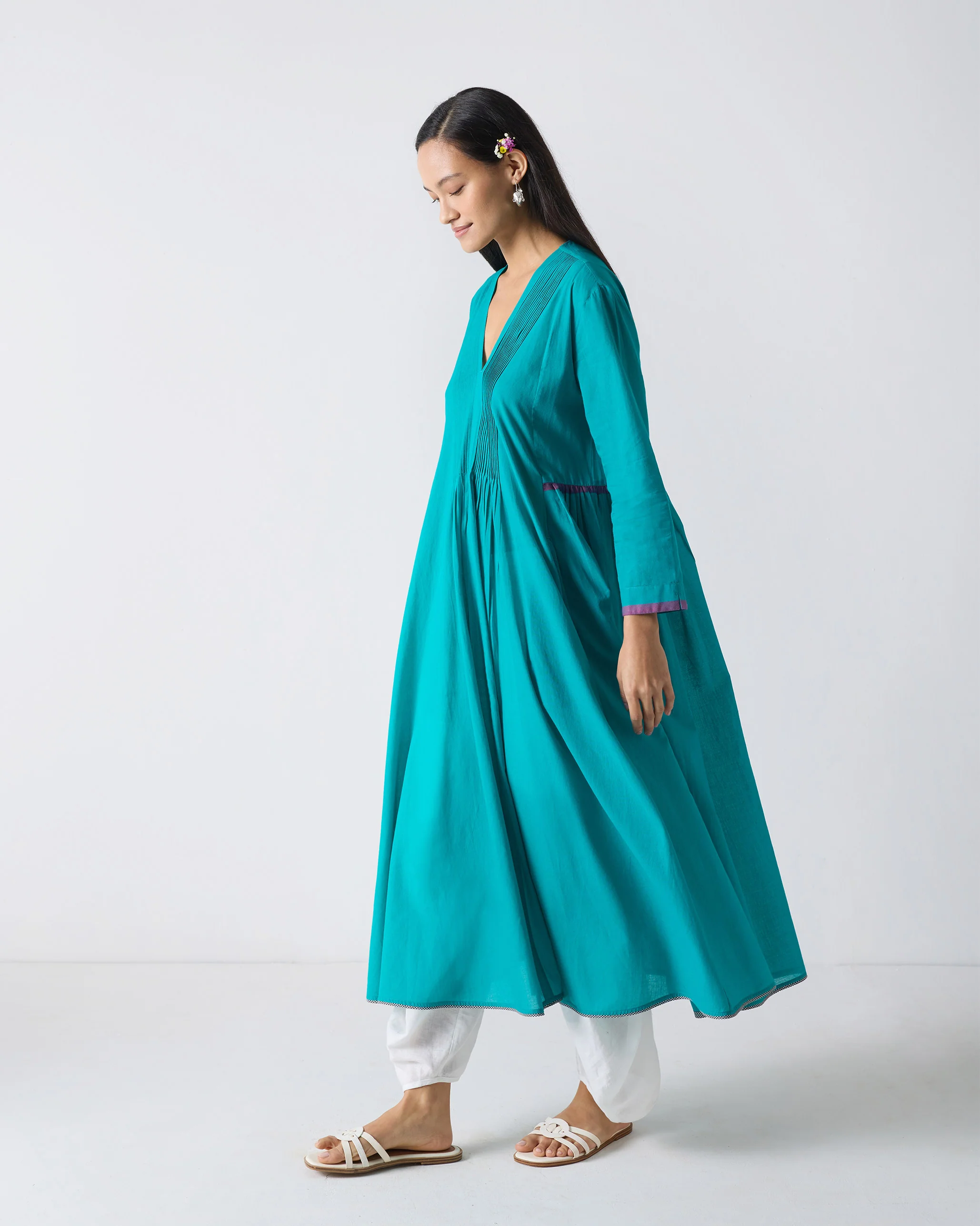Pintuck Kurta - Aqua - Image 2