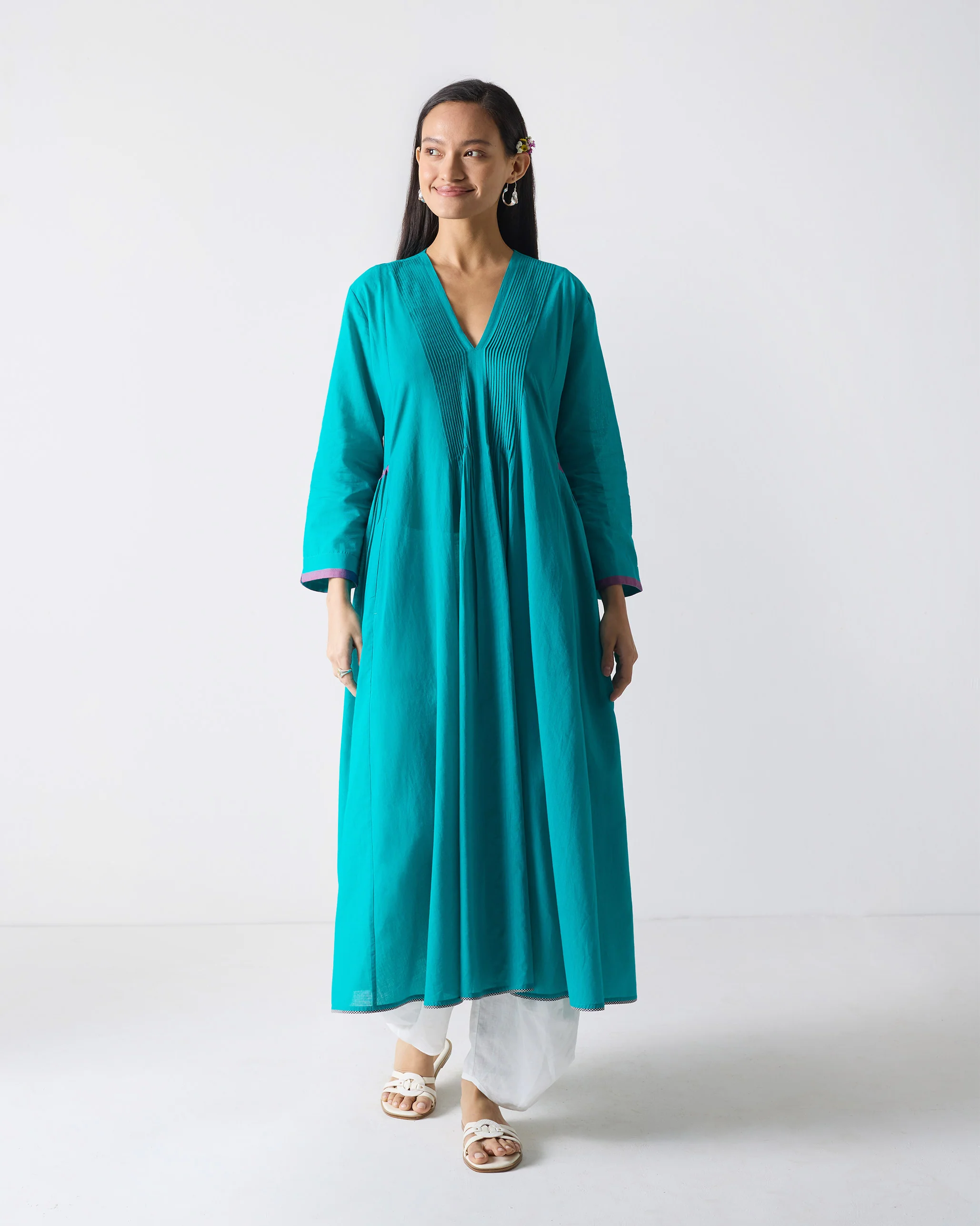 Pintuck Kurta - Aqua - Image 7