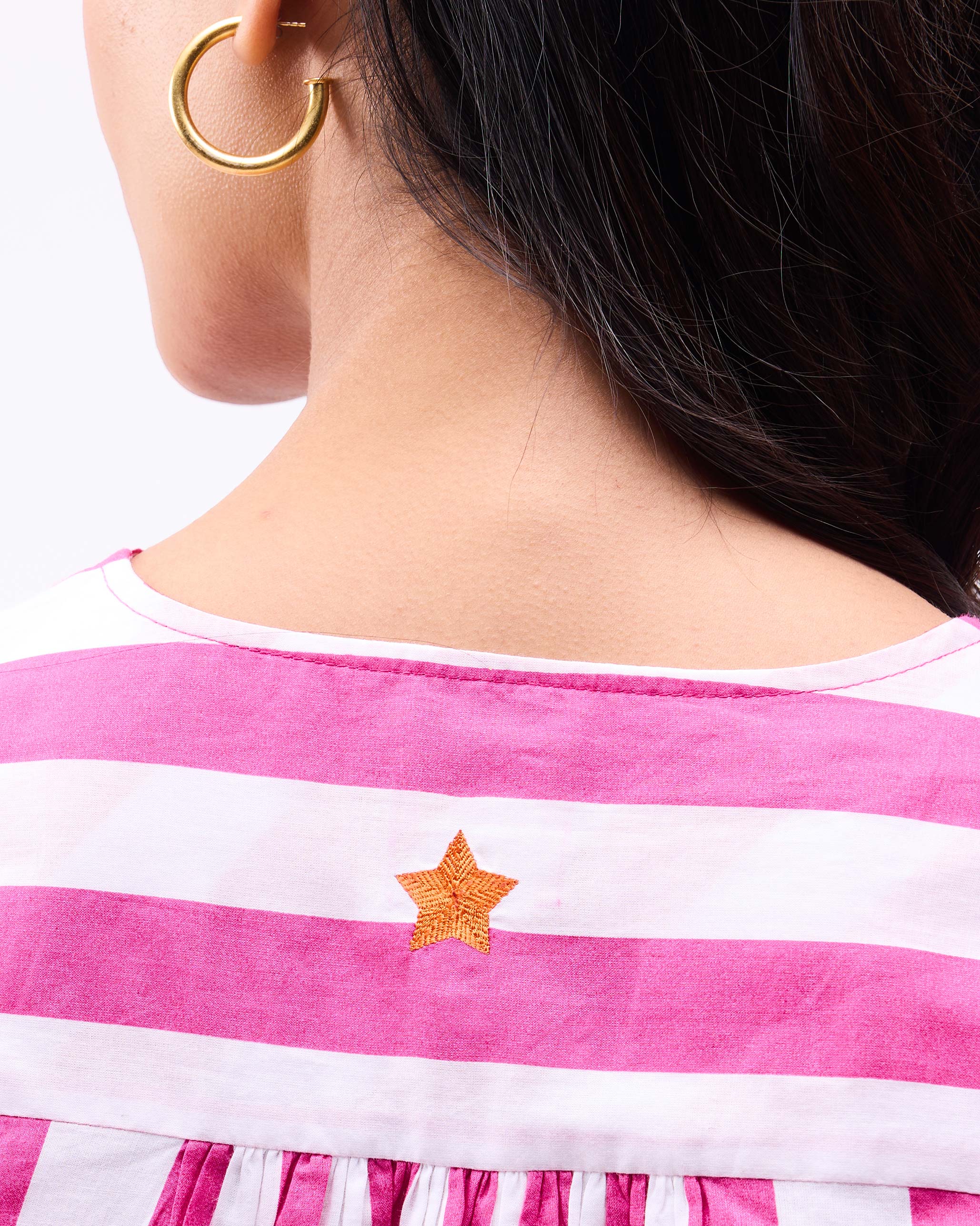 Pintuck Kurta - Fuchsia & White Stripes - Image 3
