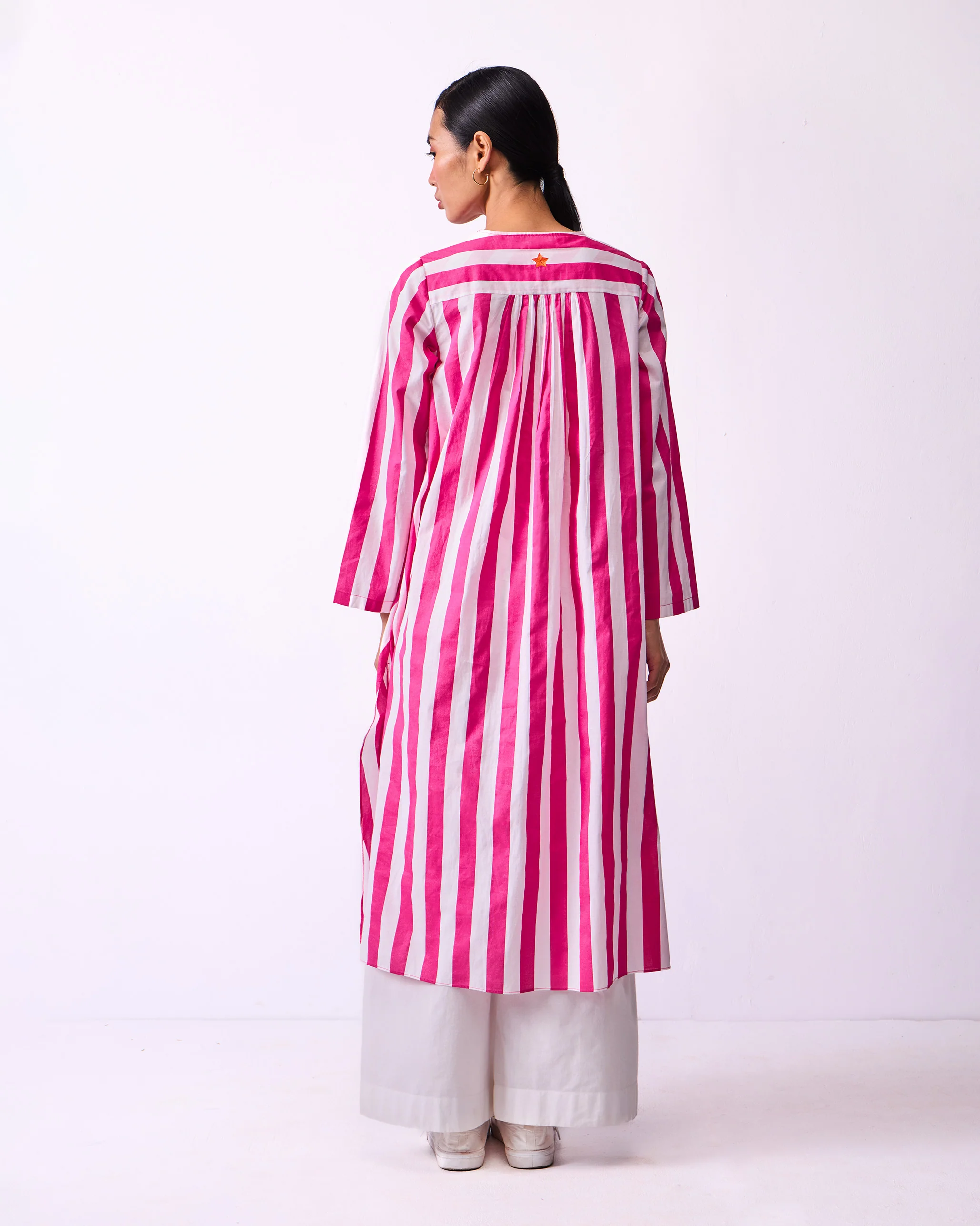 Pintuck Kurta - Fuchsia & White Stripes - Image 4