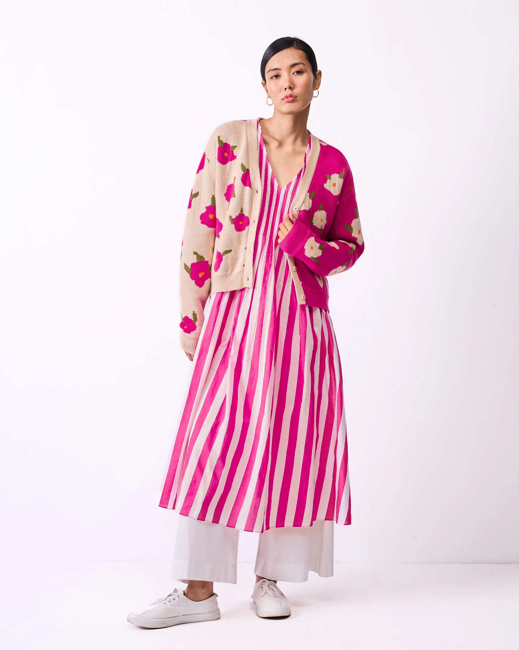 Pintuck Kurta - Fuchsia & White Stripes - Image 6