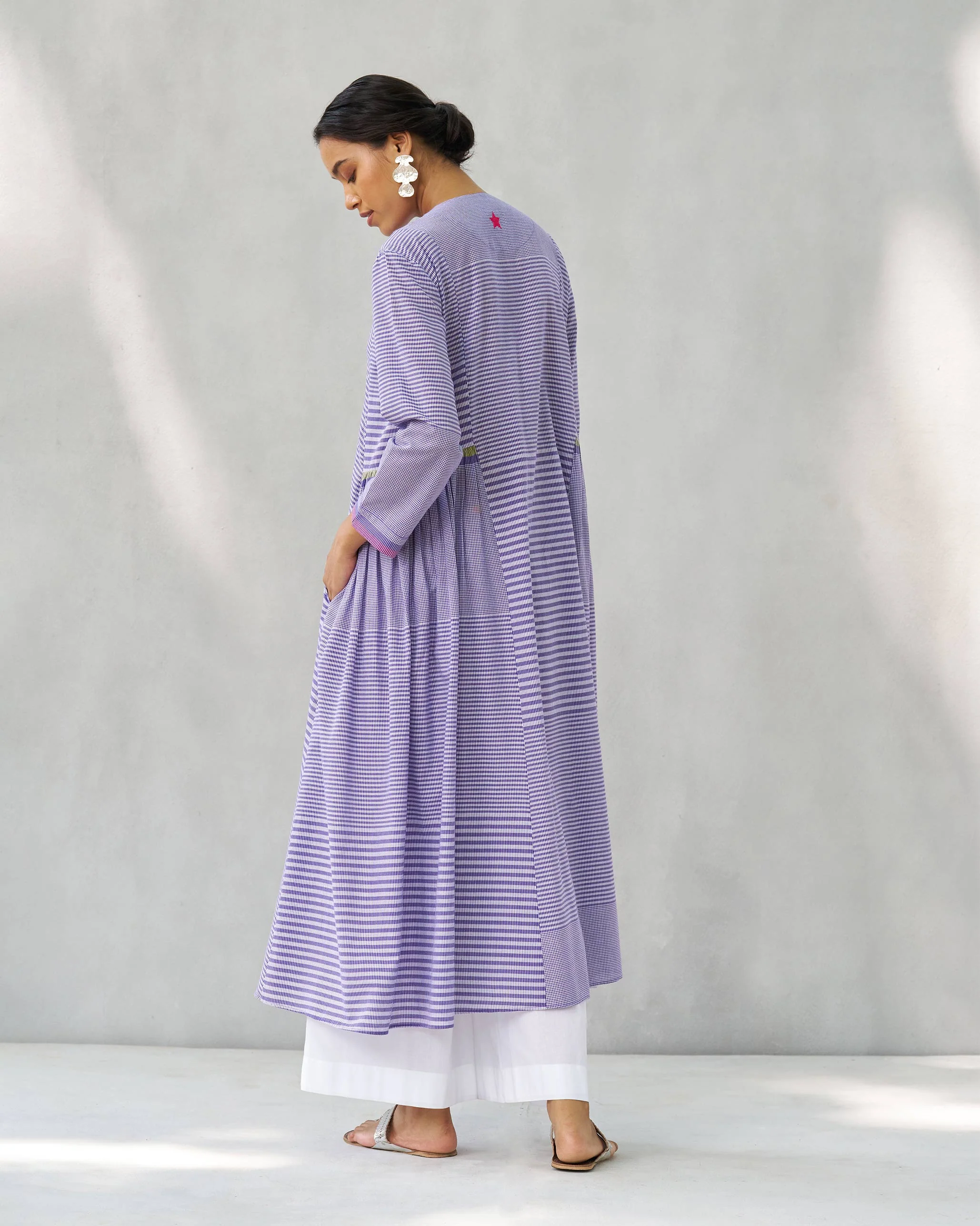 Pintuck Kurta - Purple & White - Image 5