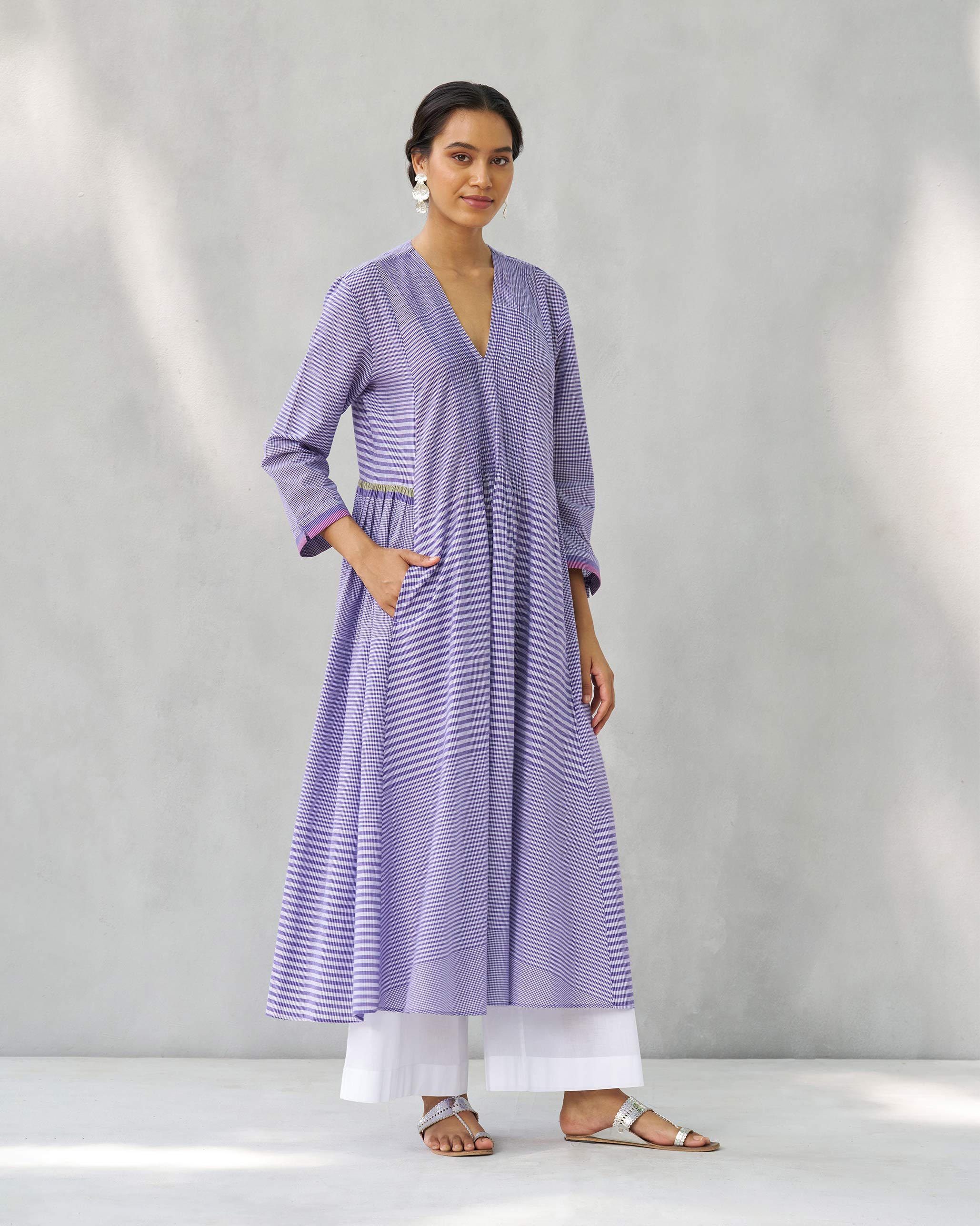 Pintuck Kurta - Purple & White - Image 6