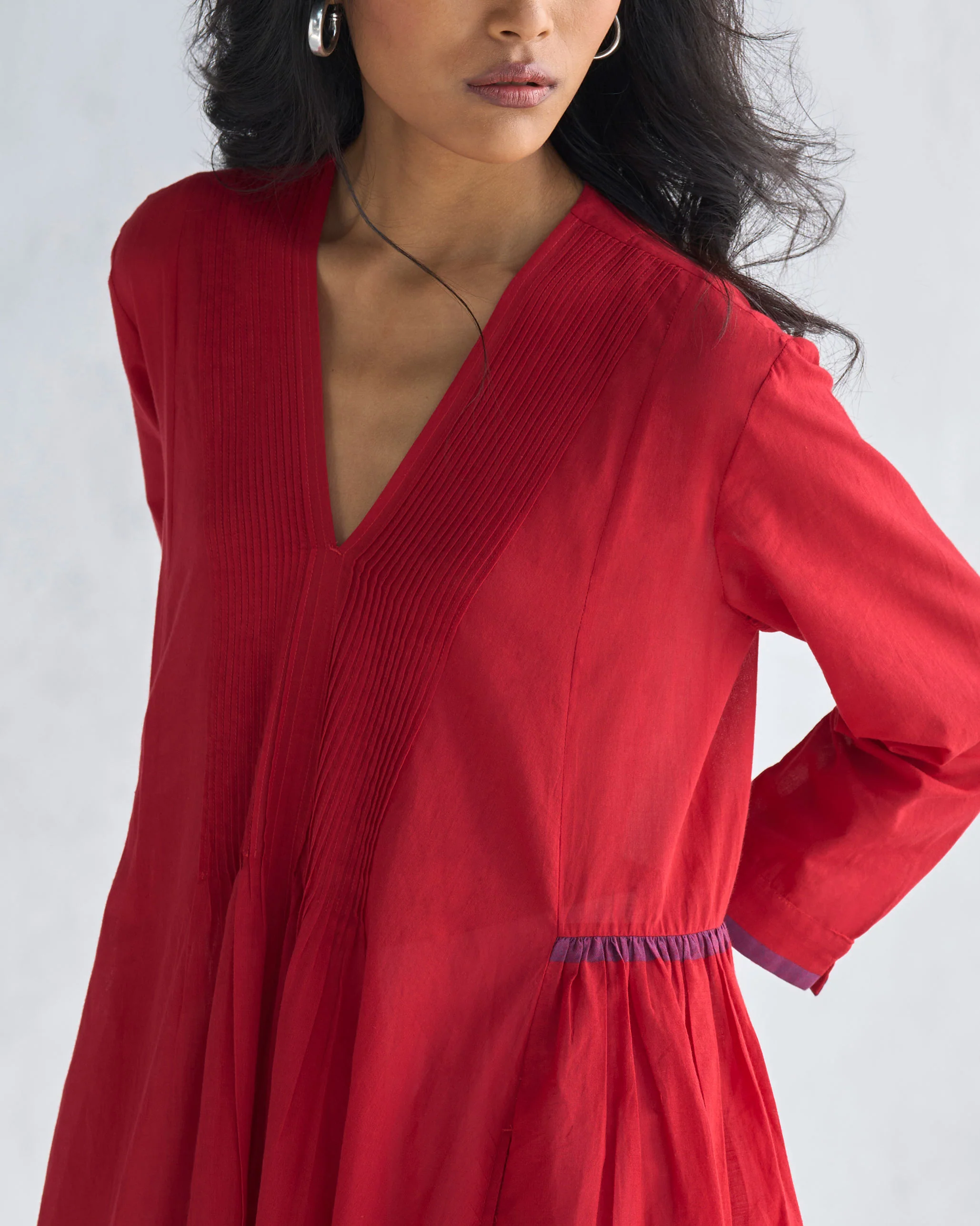 Pintuck Kurta - Red - Image 2