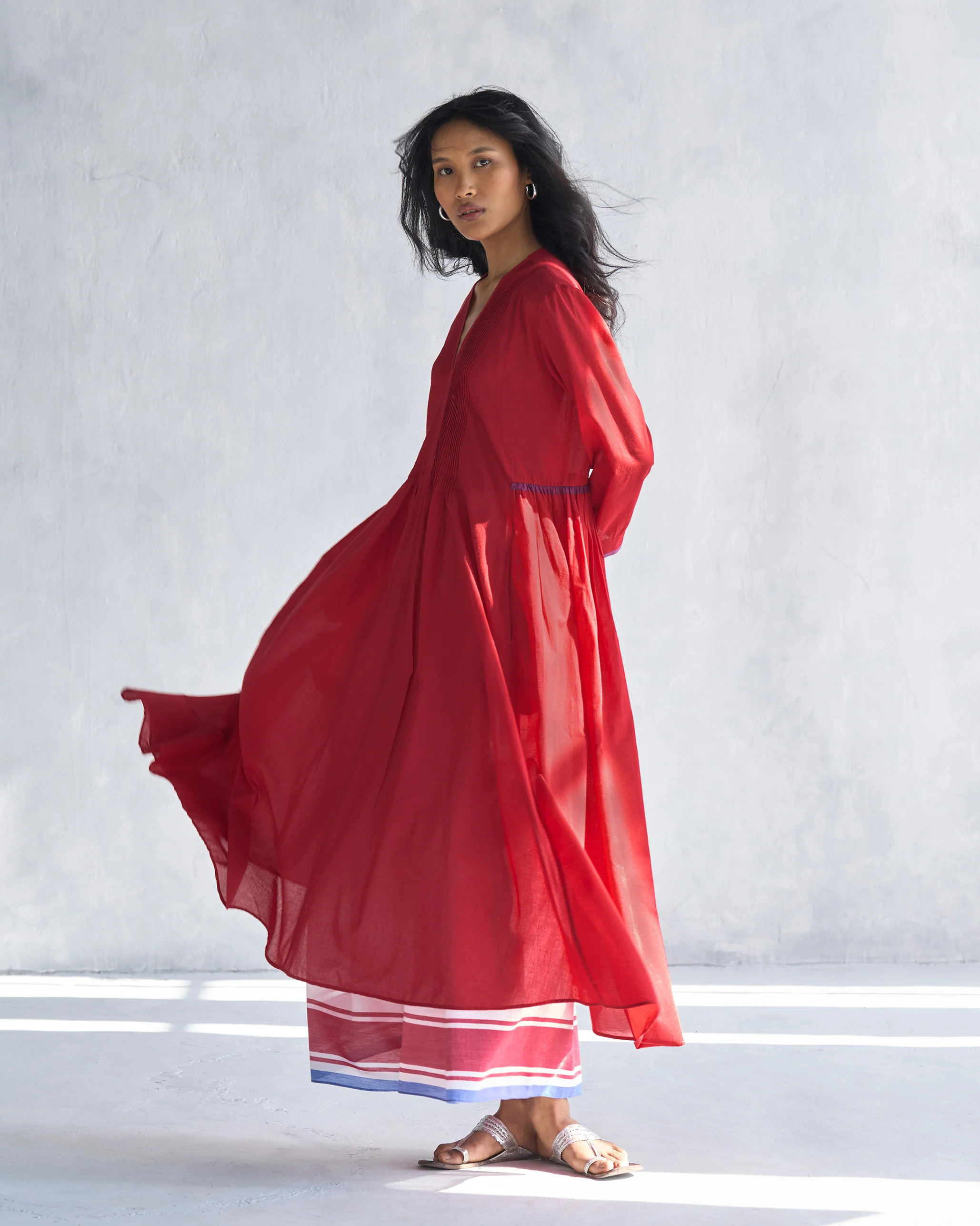 Pintuck Kurta - Red - Image 5