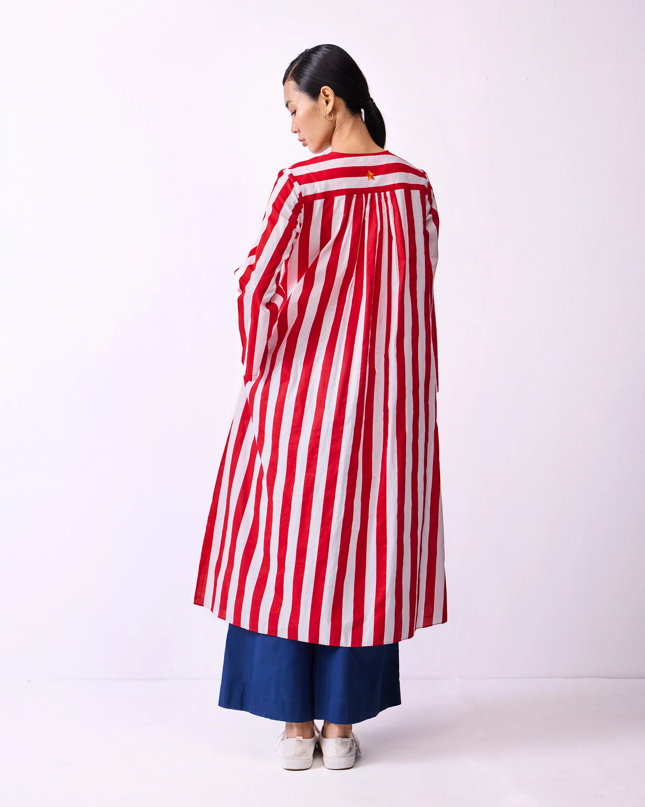 Pintuck Kurta - Red & White Stripes - Image 3