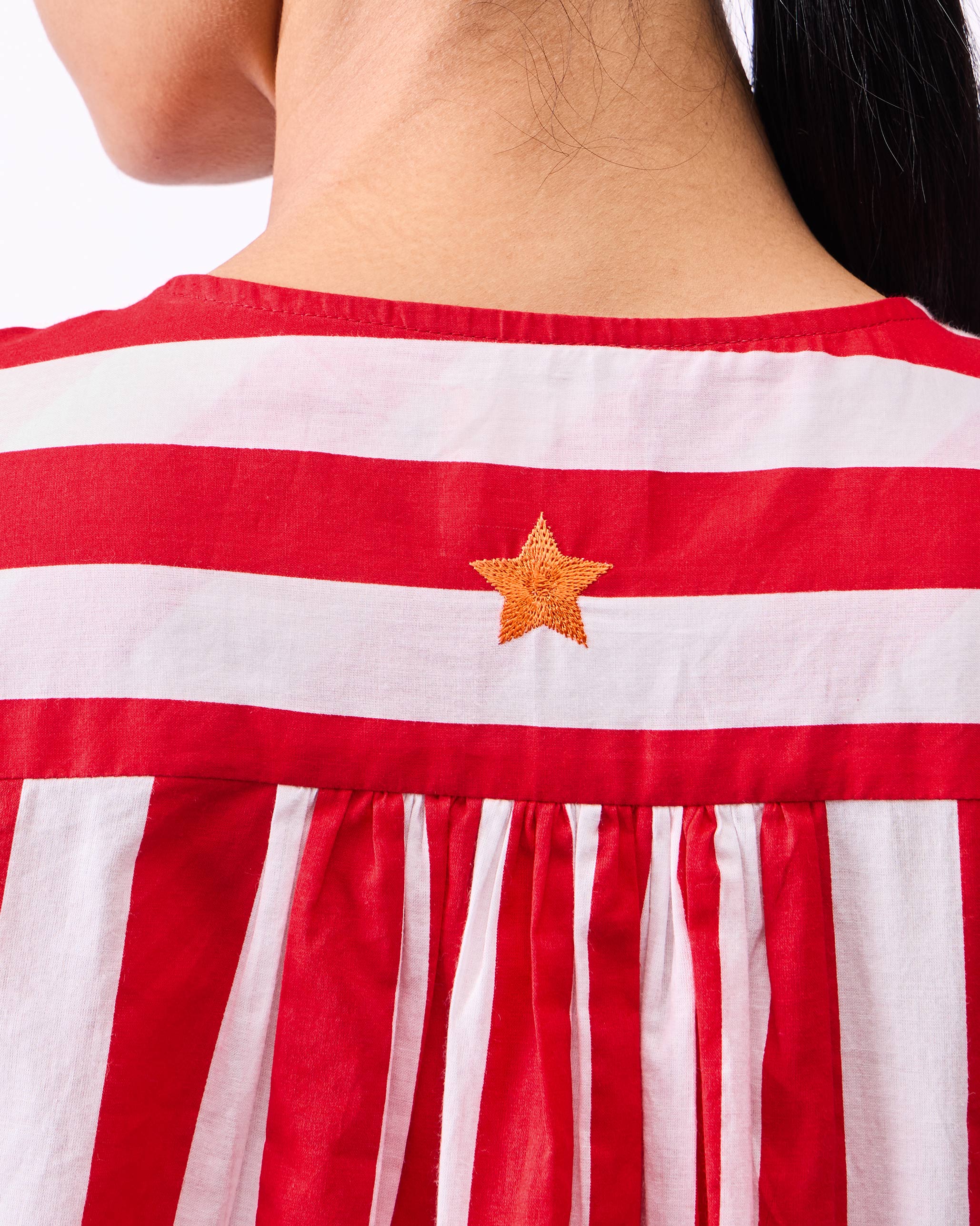 Pintuck Kurta - Red & White Stripes - Image 4
