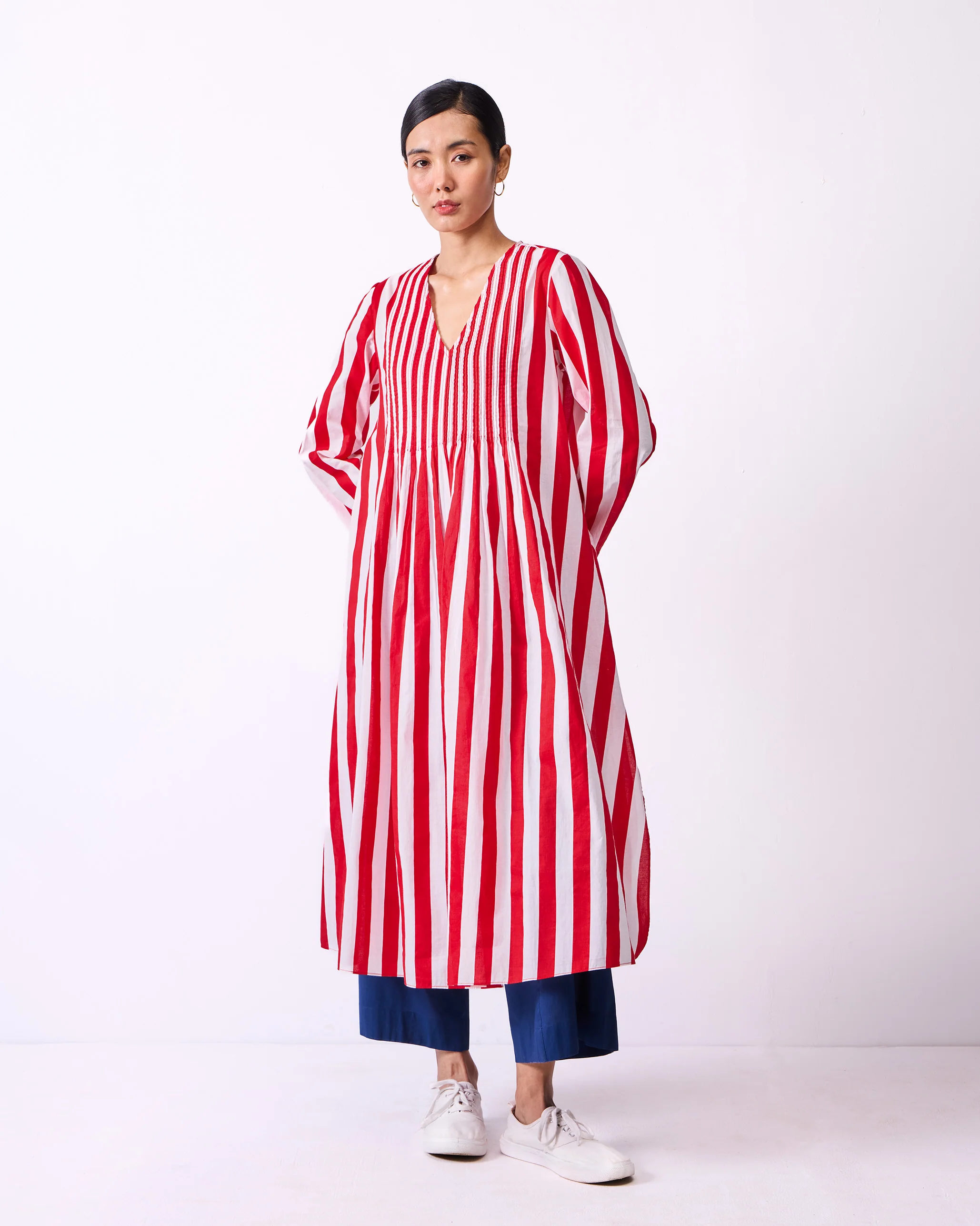 Pintuck Kurta - Red & White Stripes - Image 6