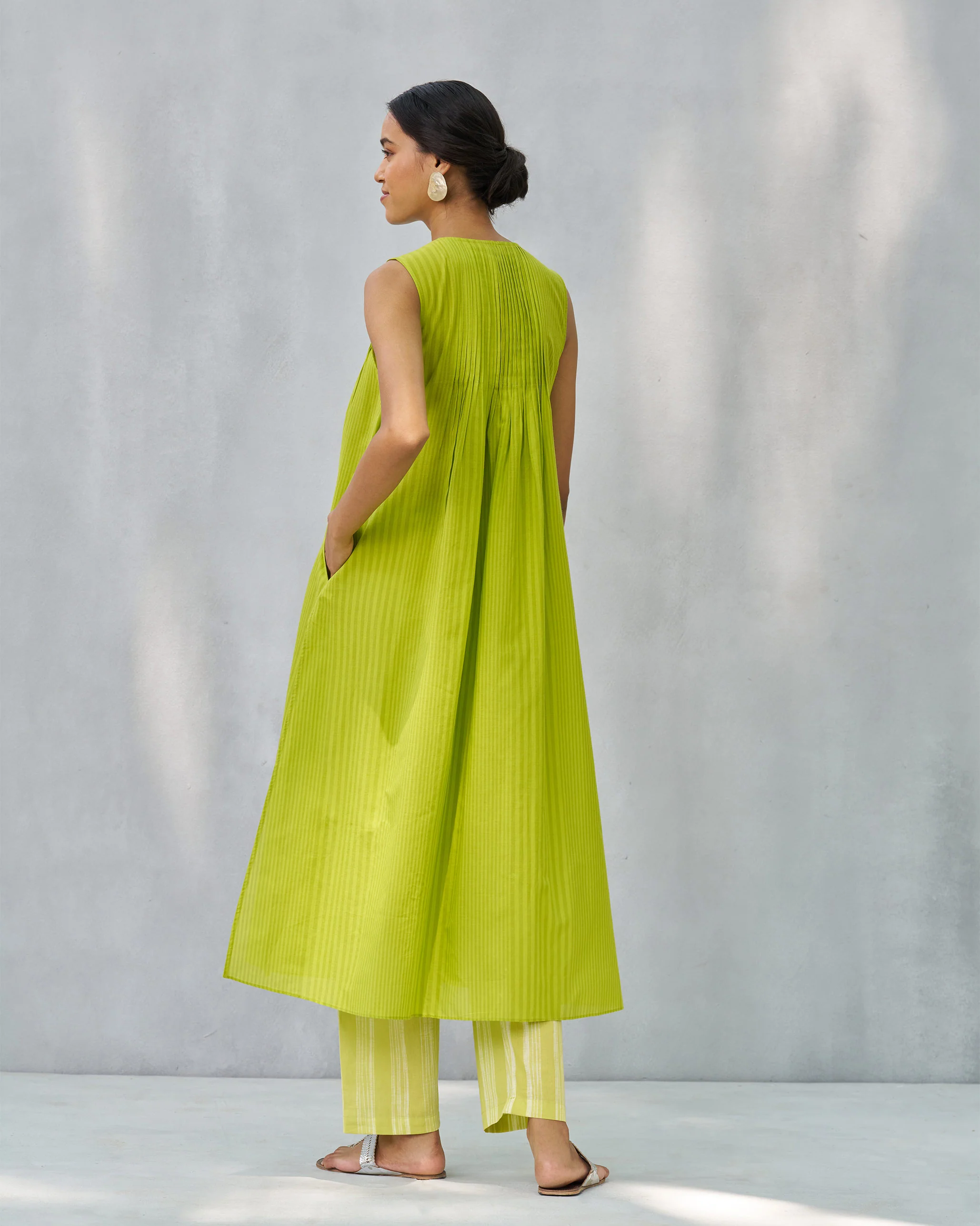 Pintuck Wrap Kurta - Lime - Image 4