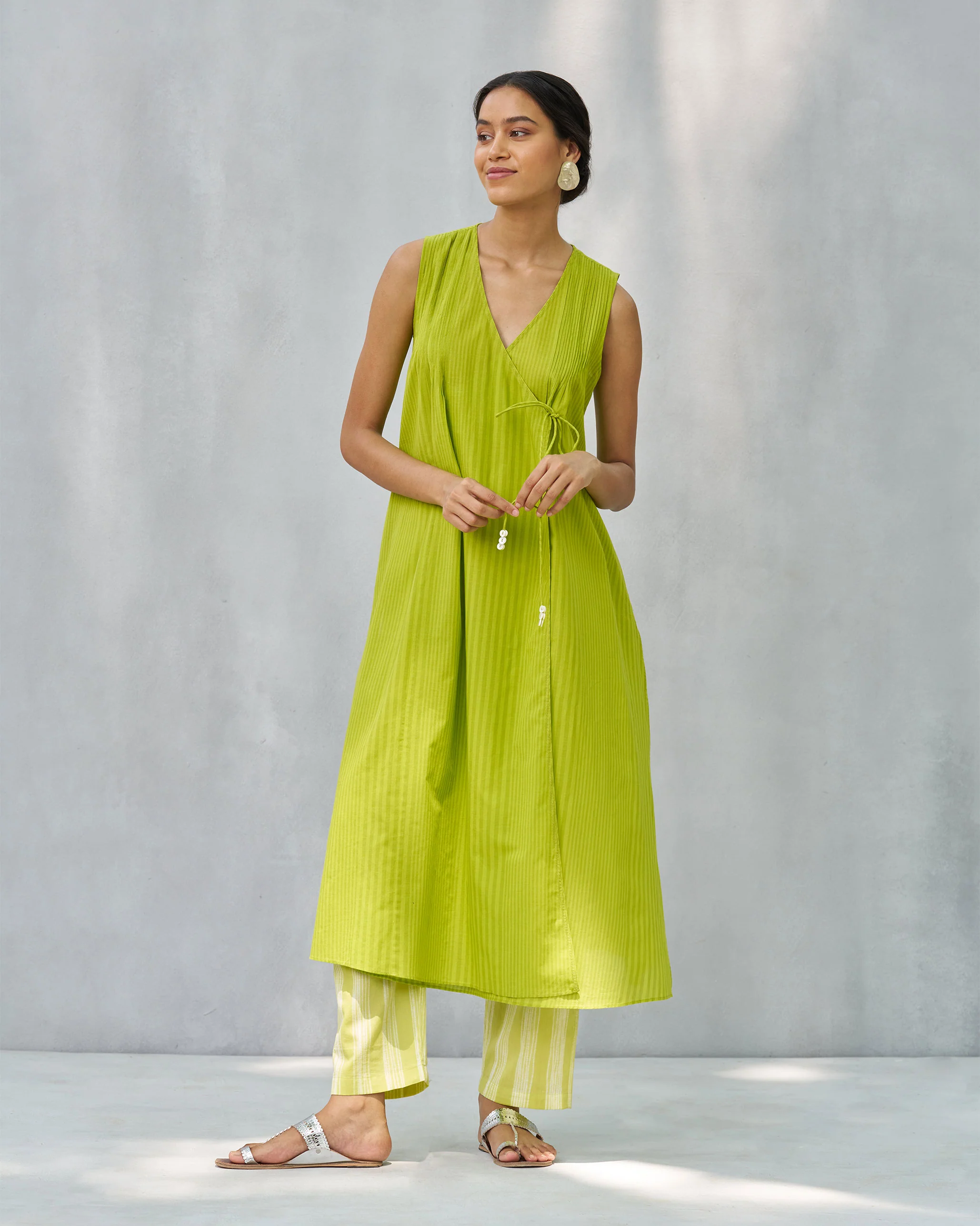 Pintuck Wrap Kurta - Lime - Image 6