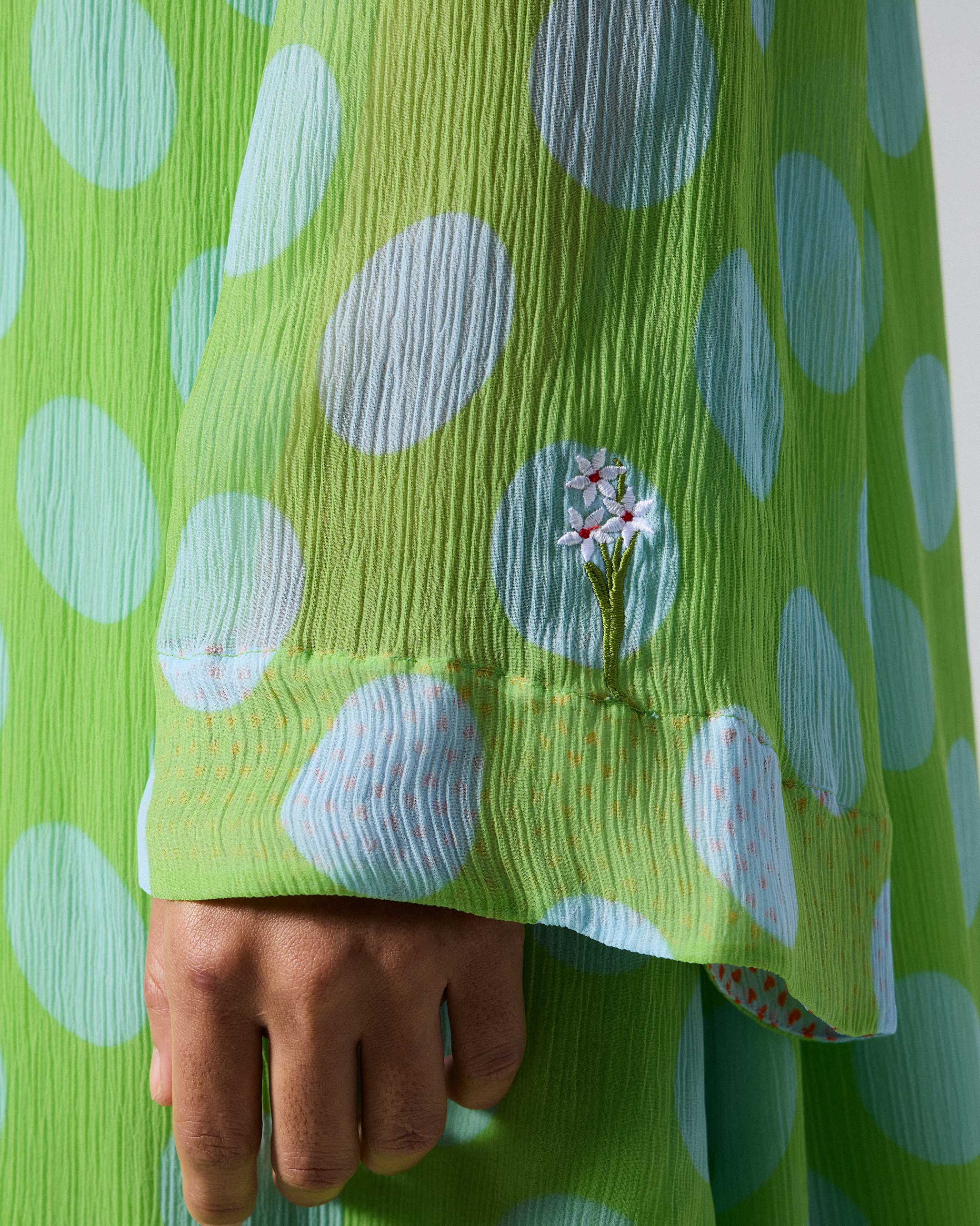 Pleated Bell Sleeve Kurta - Green & Blue Printed - Image 6