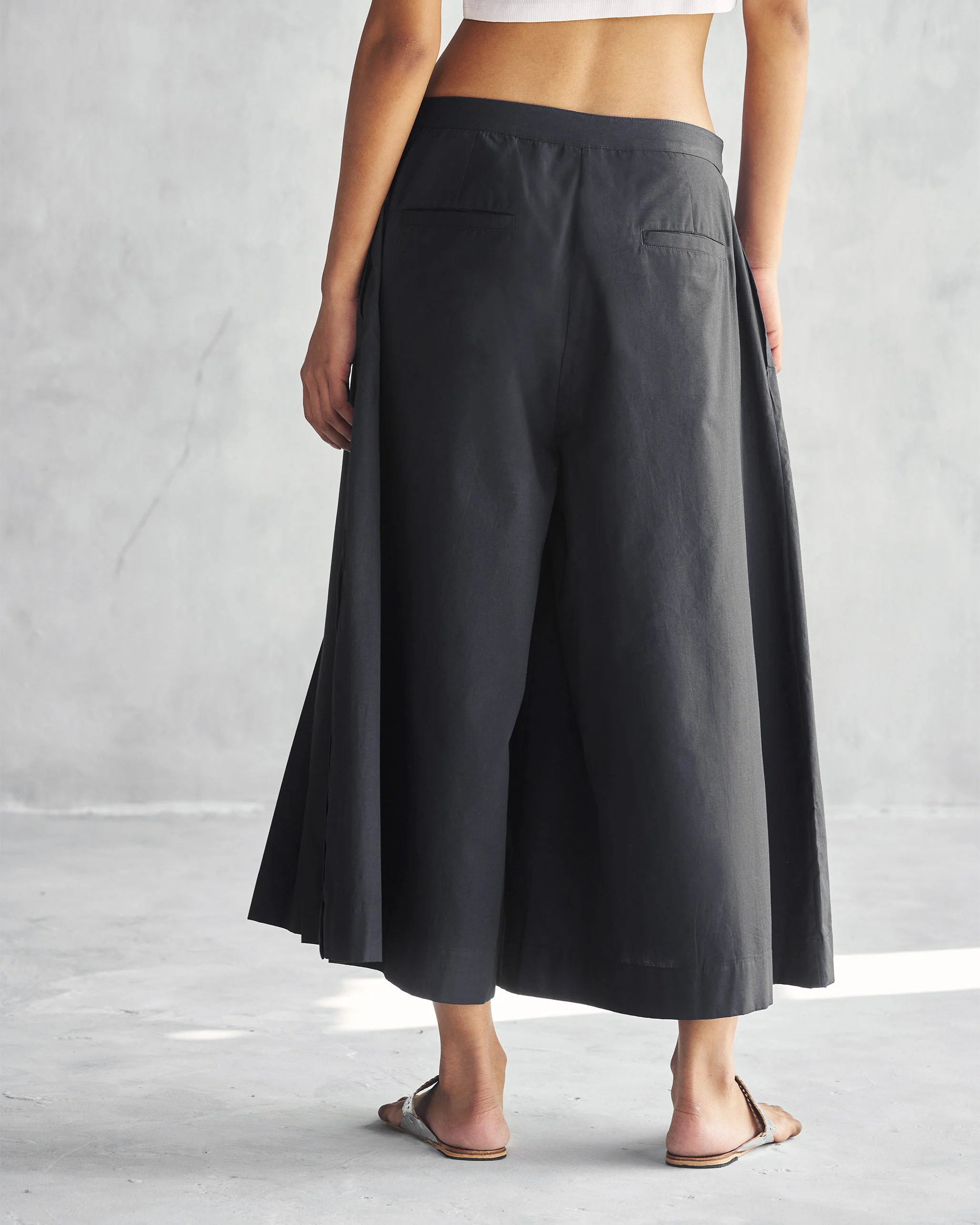 Pleated Flare Culottes - Black - Image 3