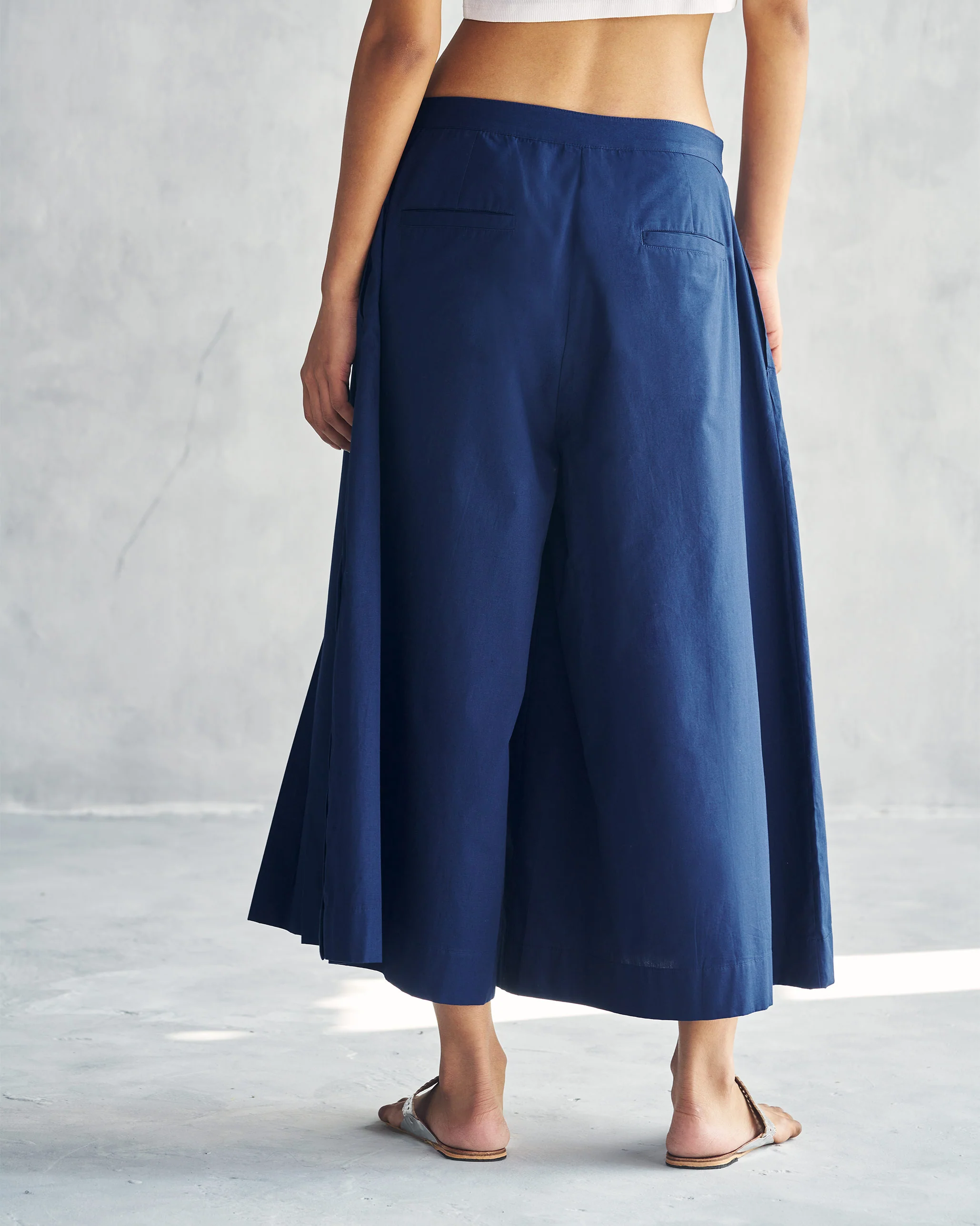 Pleated Flare Culottes - Indigo - Image 4