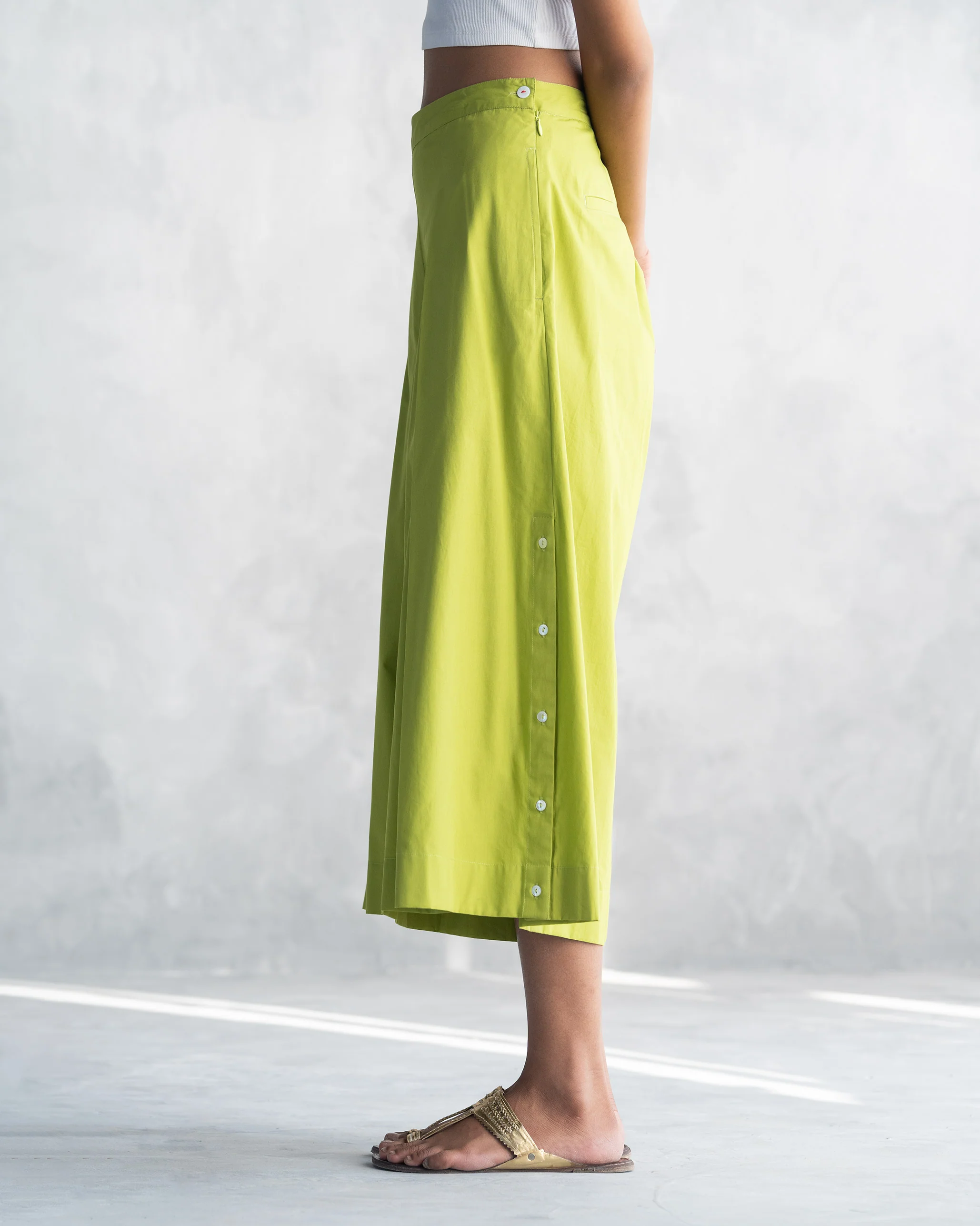 Pleated Flare Culottes - Lime - Image 3