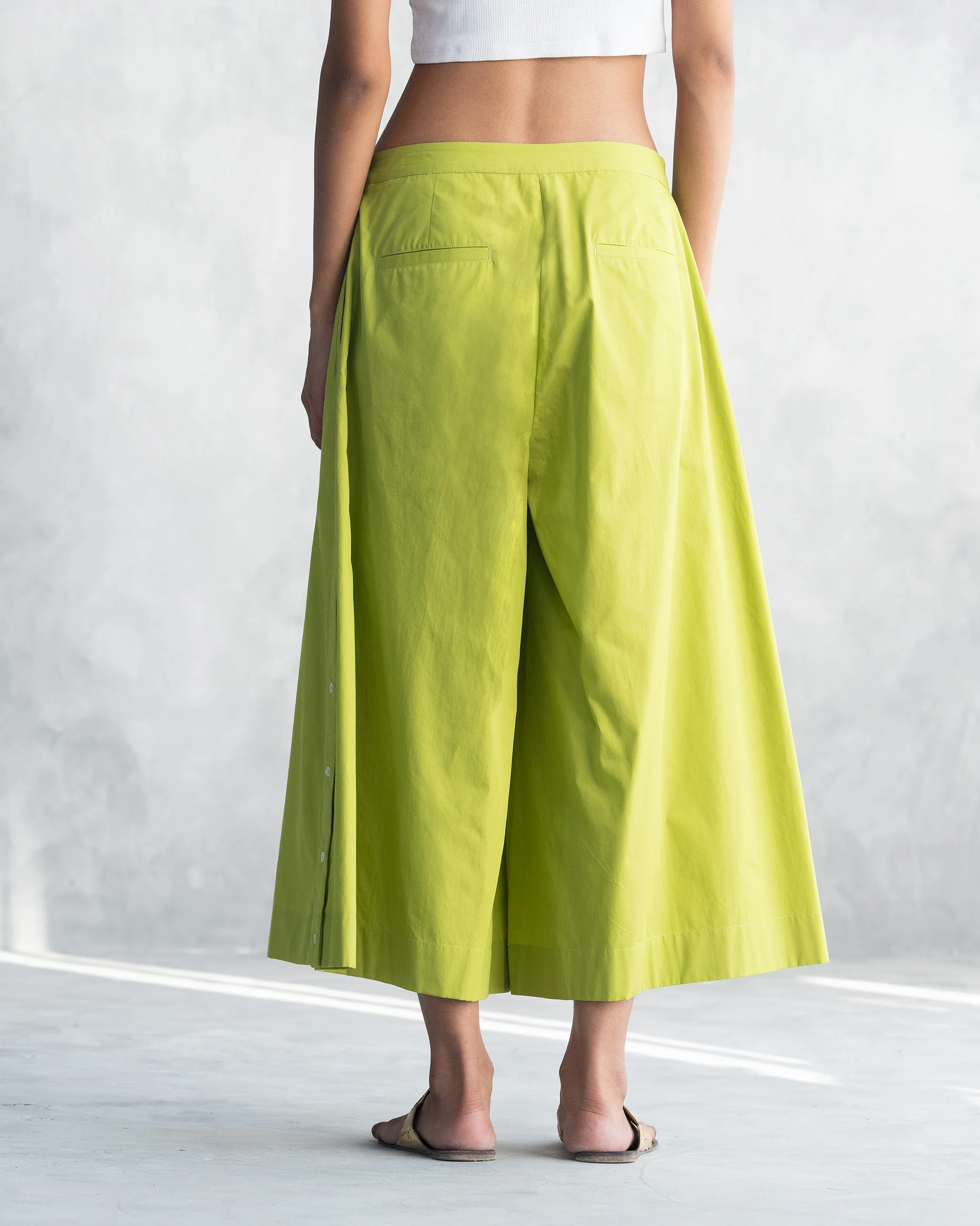 Pleated Flare Culottes - Lime - Image 4