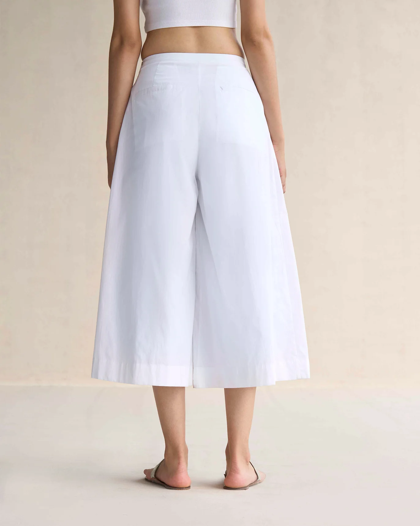 Pleated Flare Culottes - White - Image 4