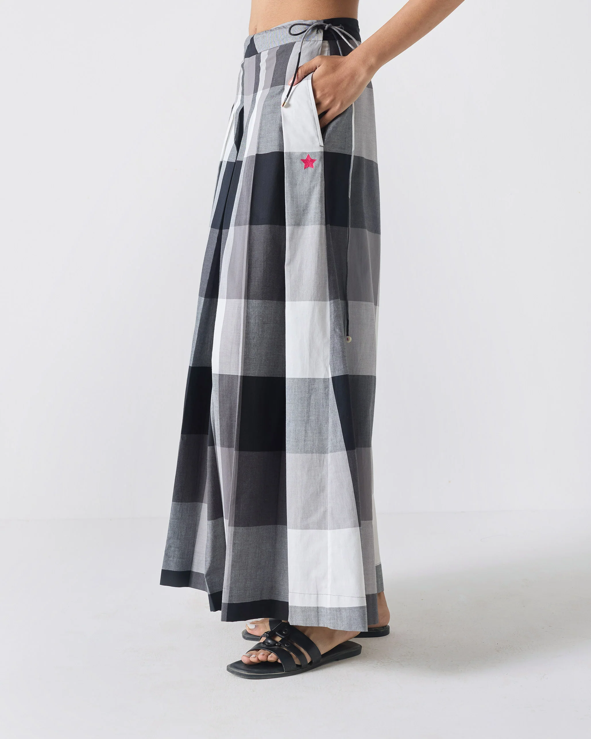 Pleated Trousers - Black & White Checks - Image 3