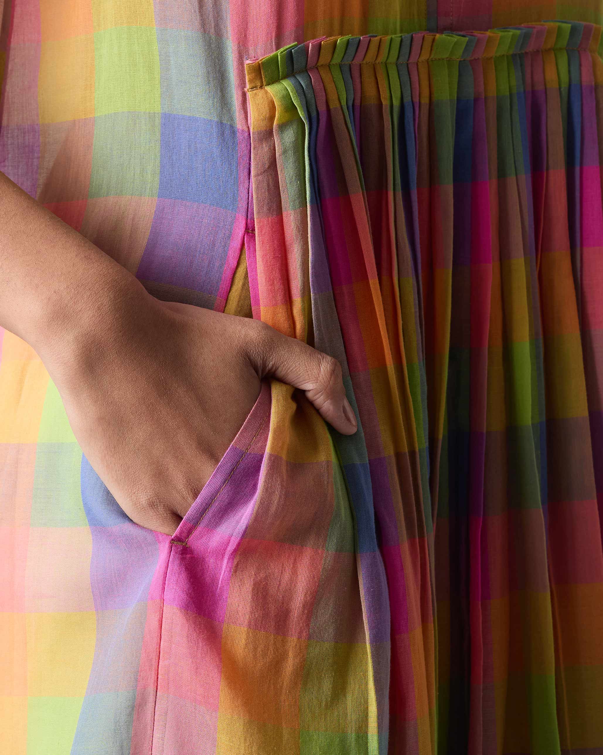 Pleated Waist Kurta - Multi Color Checks - Image 4