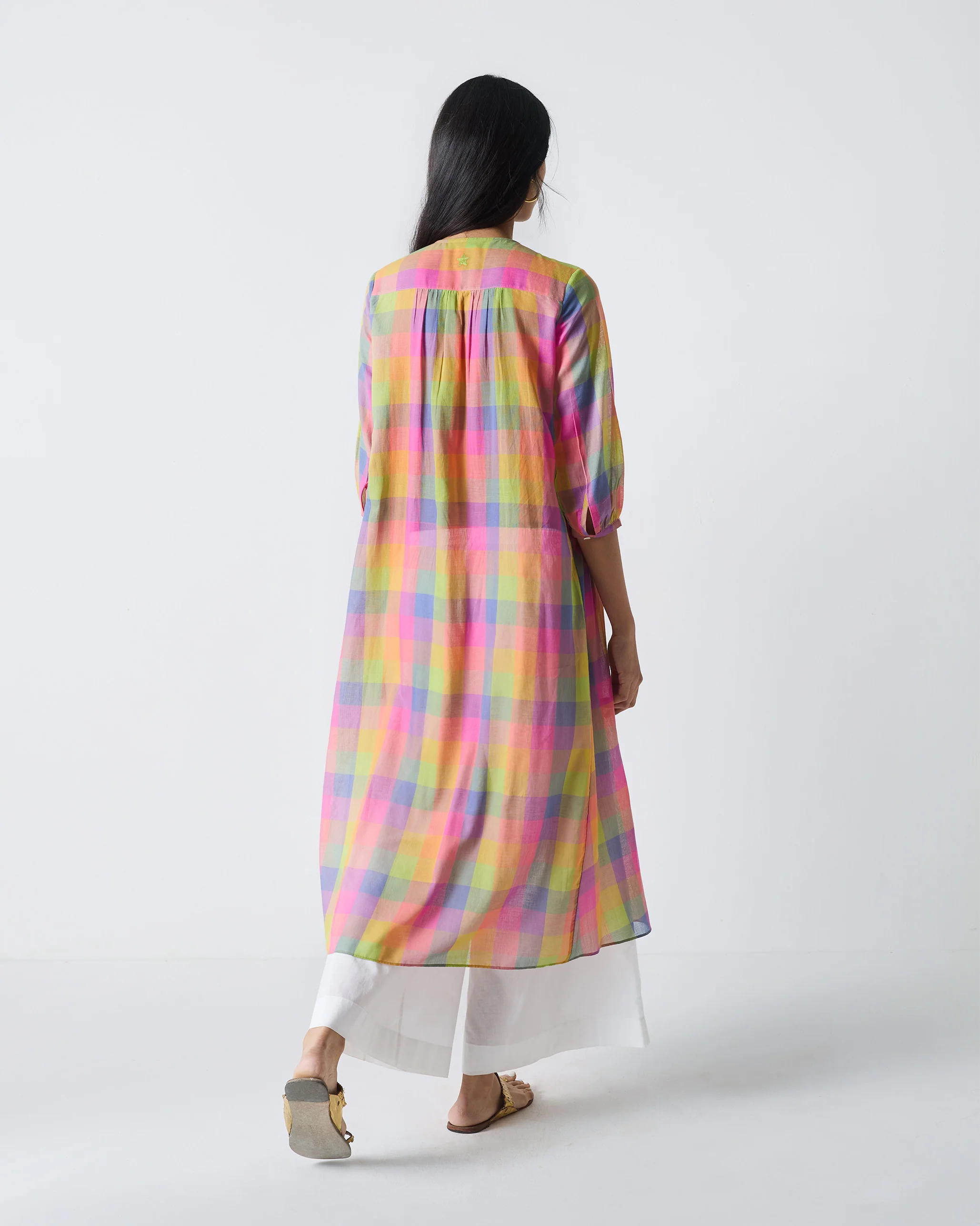 Pleated Waist Kurta - Multi Color Checks - Image 6