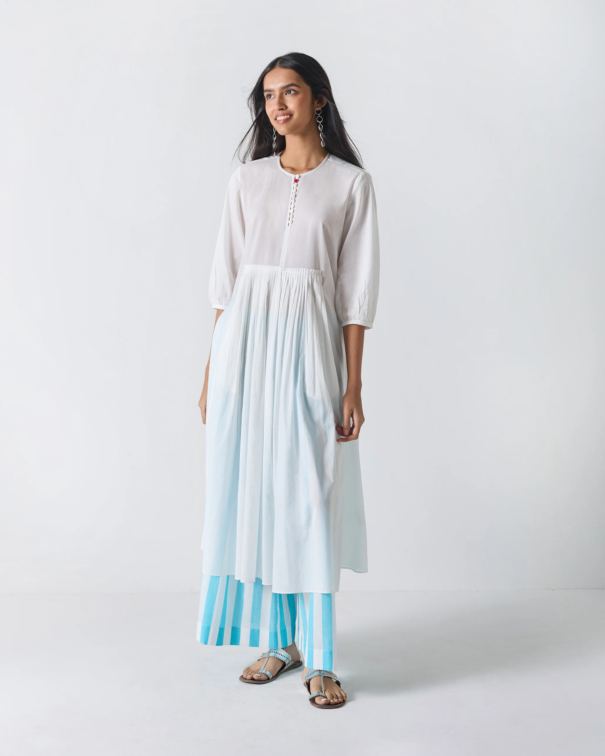 Pleated Waist Kurta - White - Image 6