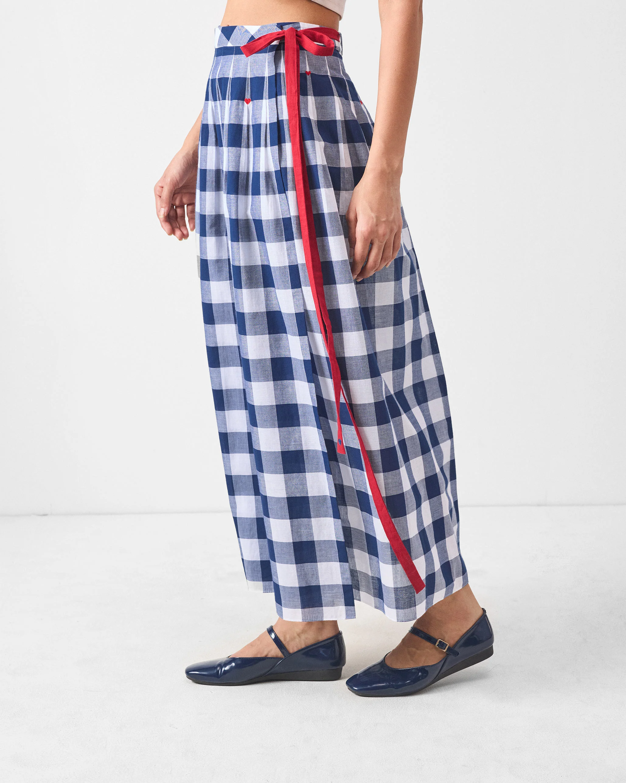 Pleated Wrap Skirt - Blue & White Checks - Image 2