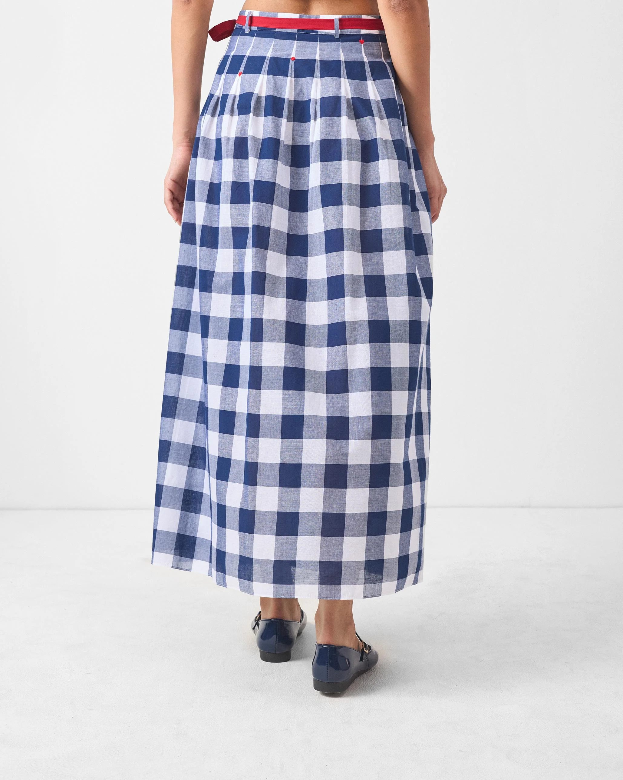 Pleated Wrap Skirt - Blue & White Checks - Image 3
