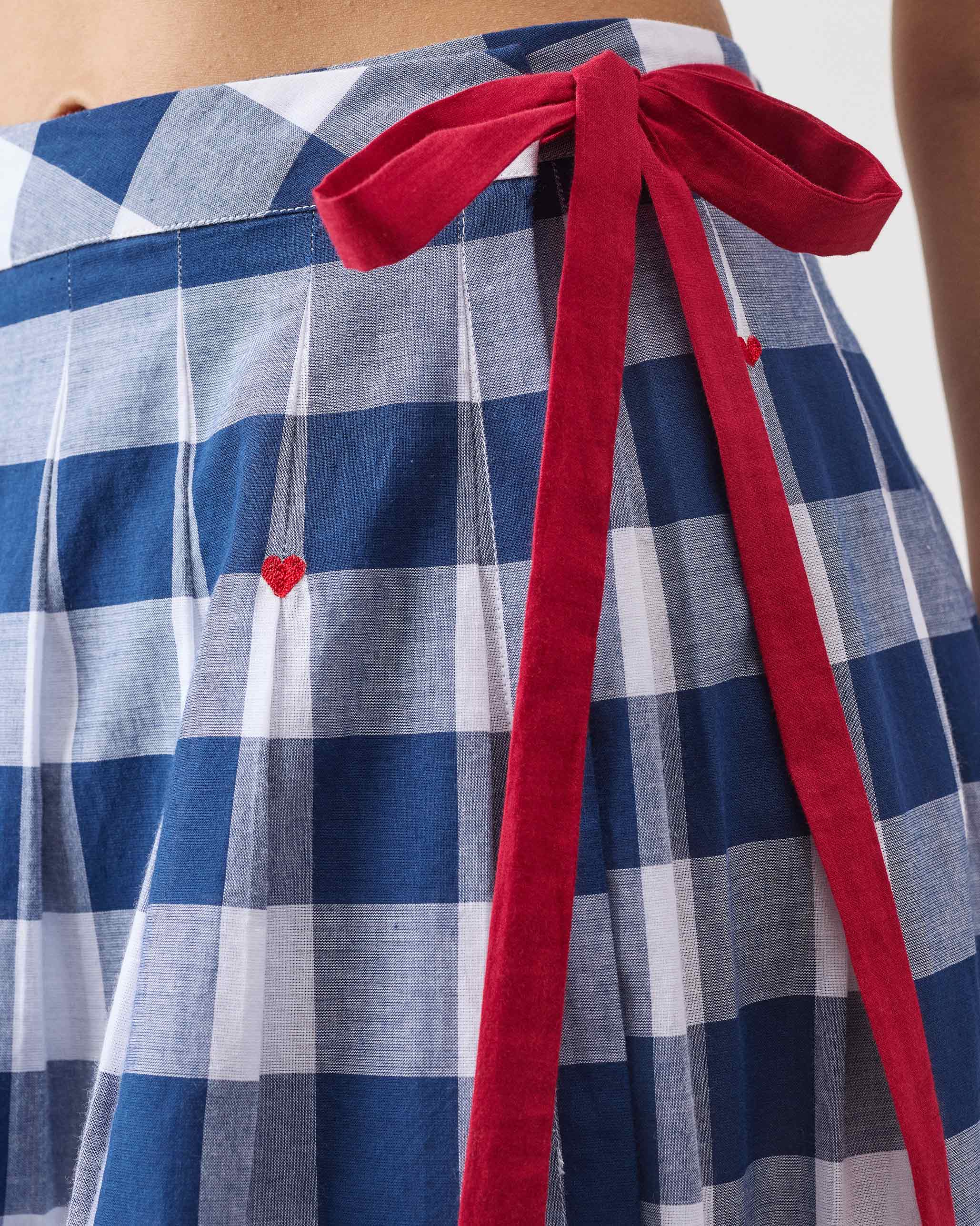 Pleated Wrap Skirt - Blue & White Checks - Image 4