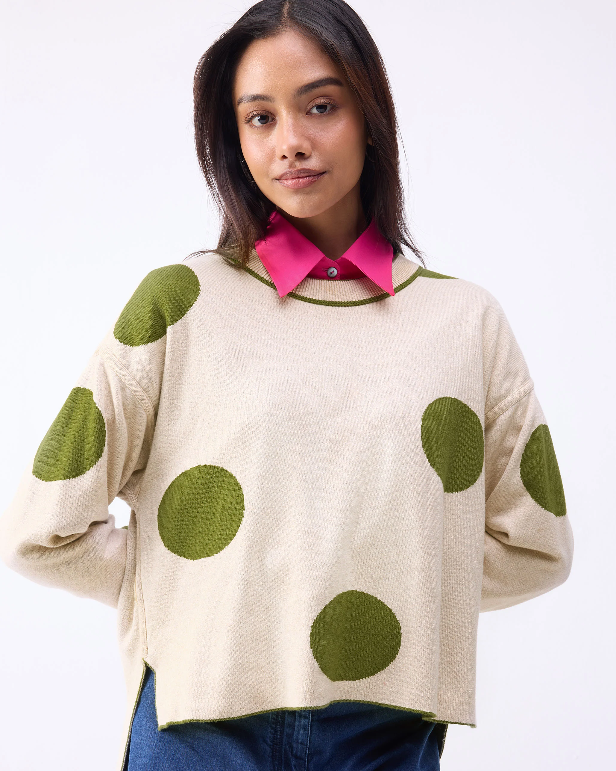 Polka Jumper - Olive & Oatmeal Polkas - Image 4